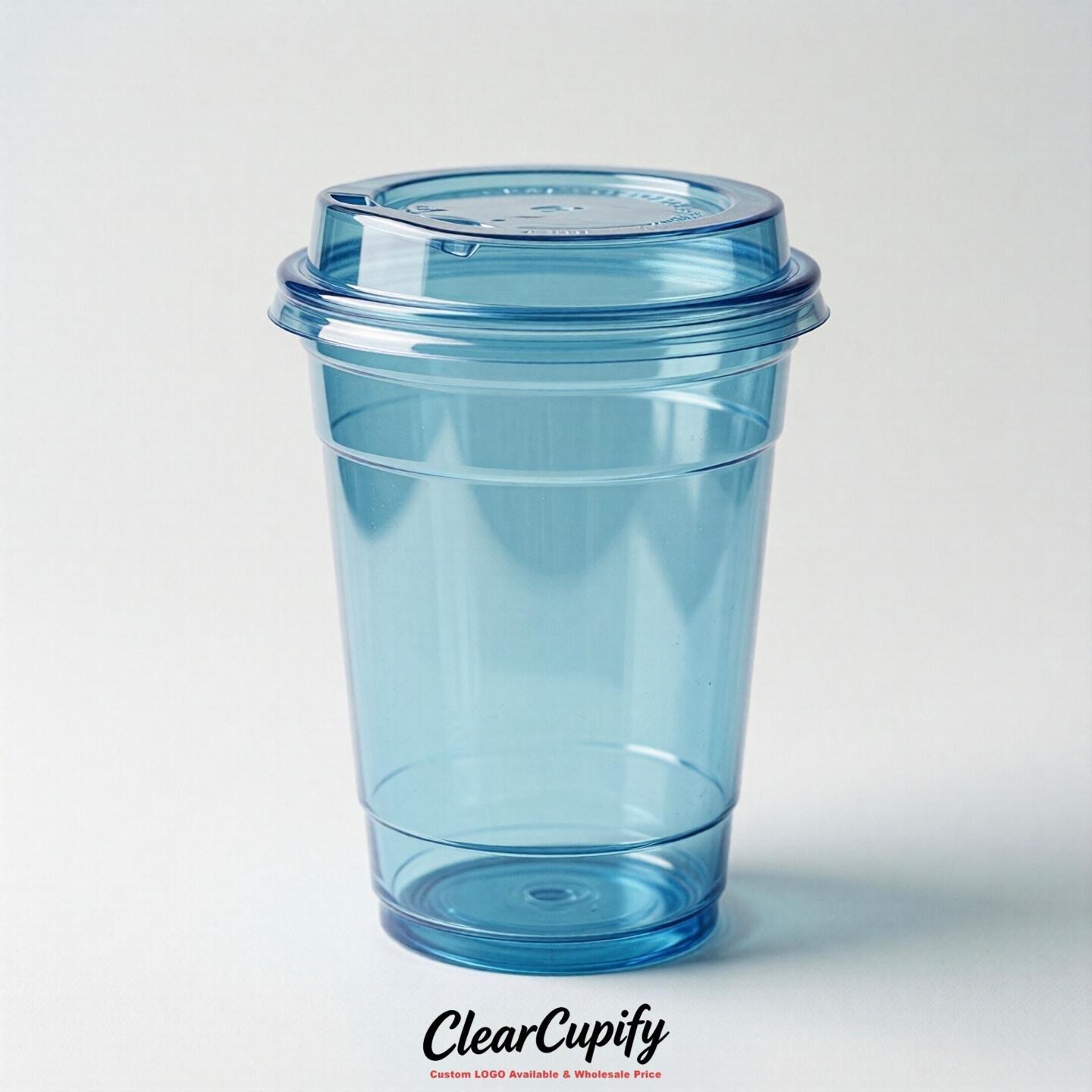 Blank Translucent Robin Egg Blue Clear Plastic Cups with Lids - Choice of PET/PP/PLA
