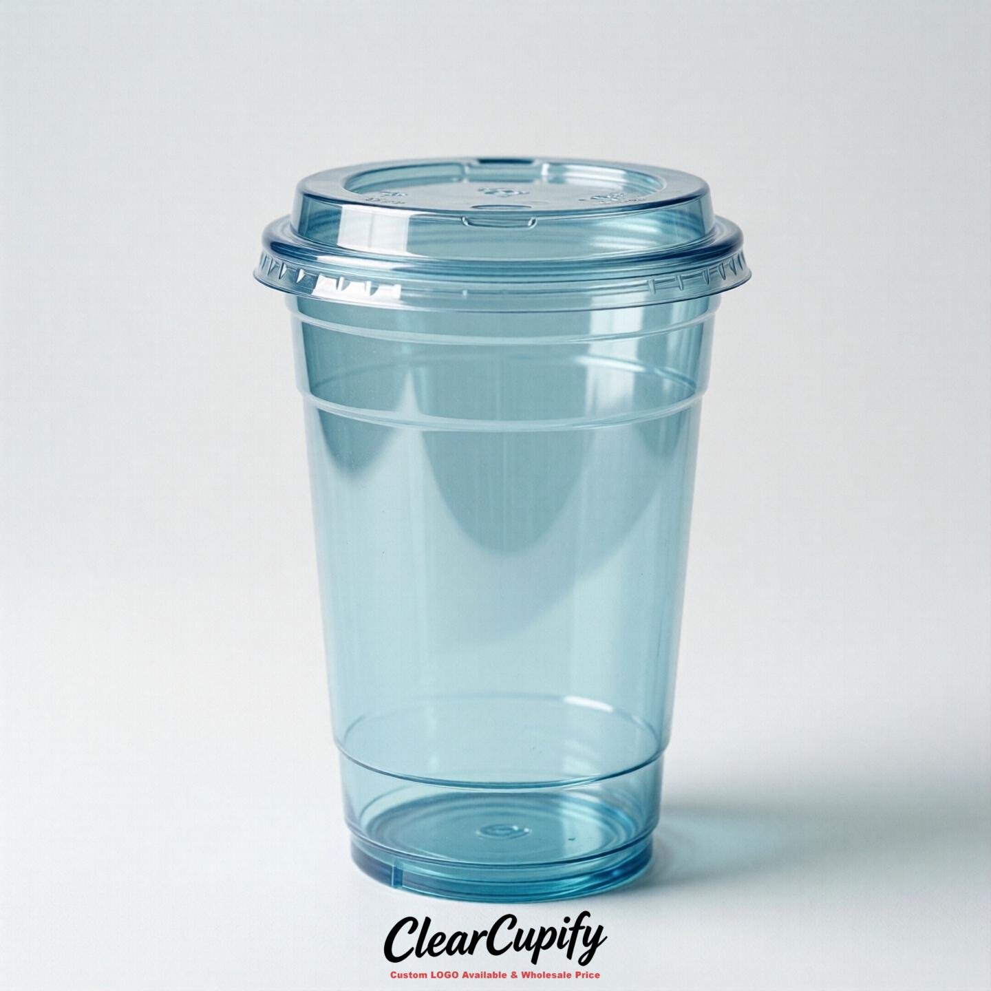 Blank Translucent Robin Egg Blue Clear Plastic Cups with Lids - Choice of PET/PP/PLA