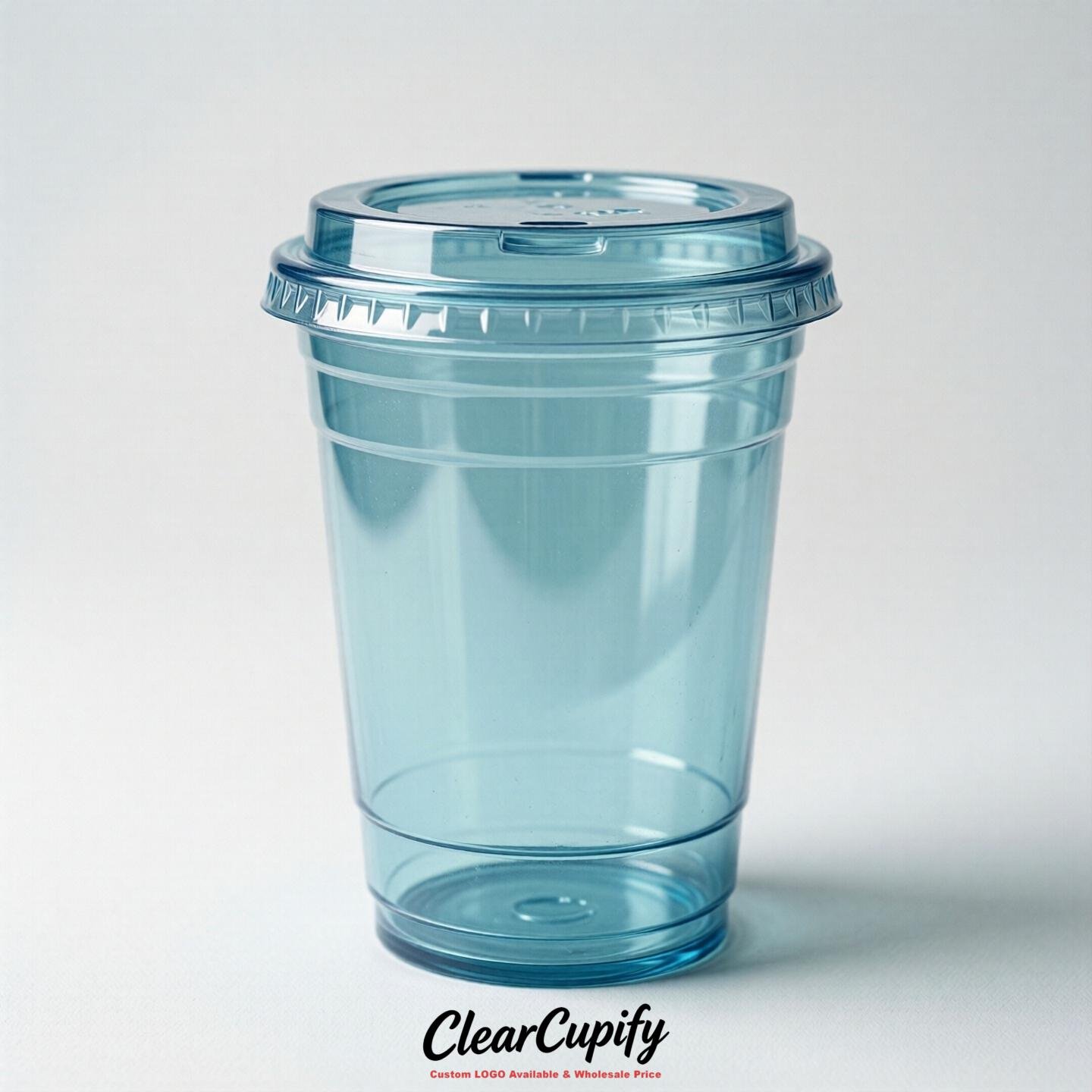 Blank Translucent Robin Egg Blue Clear Plastic Cups with Lids - Choice of PET/PP/PLA