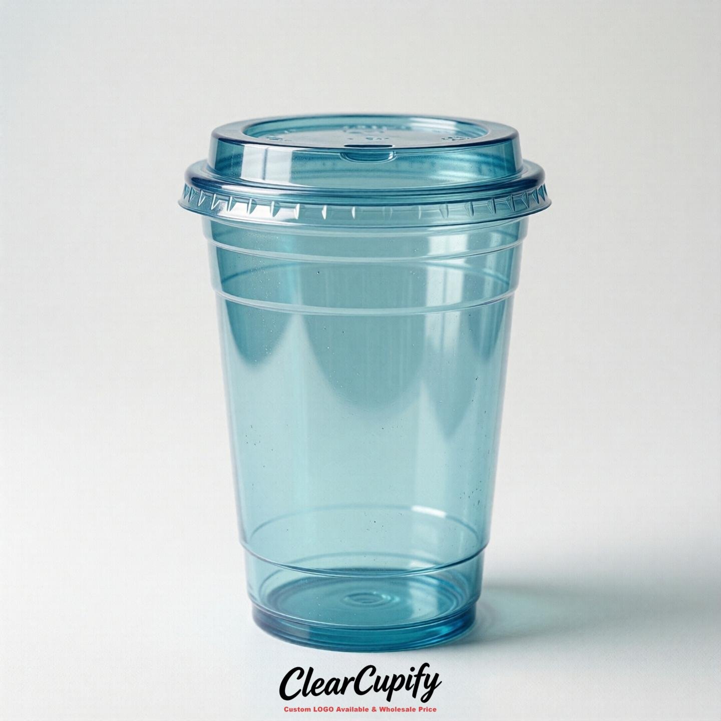 Blank Translucent Robin Egg Blue Clear Plastic Cups with Lids - Choice of PET/PP/PLA