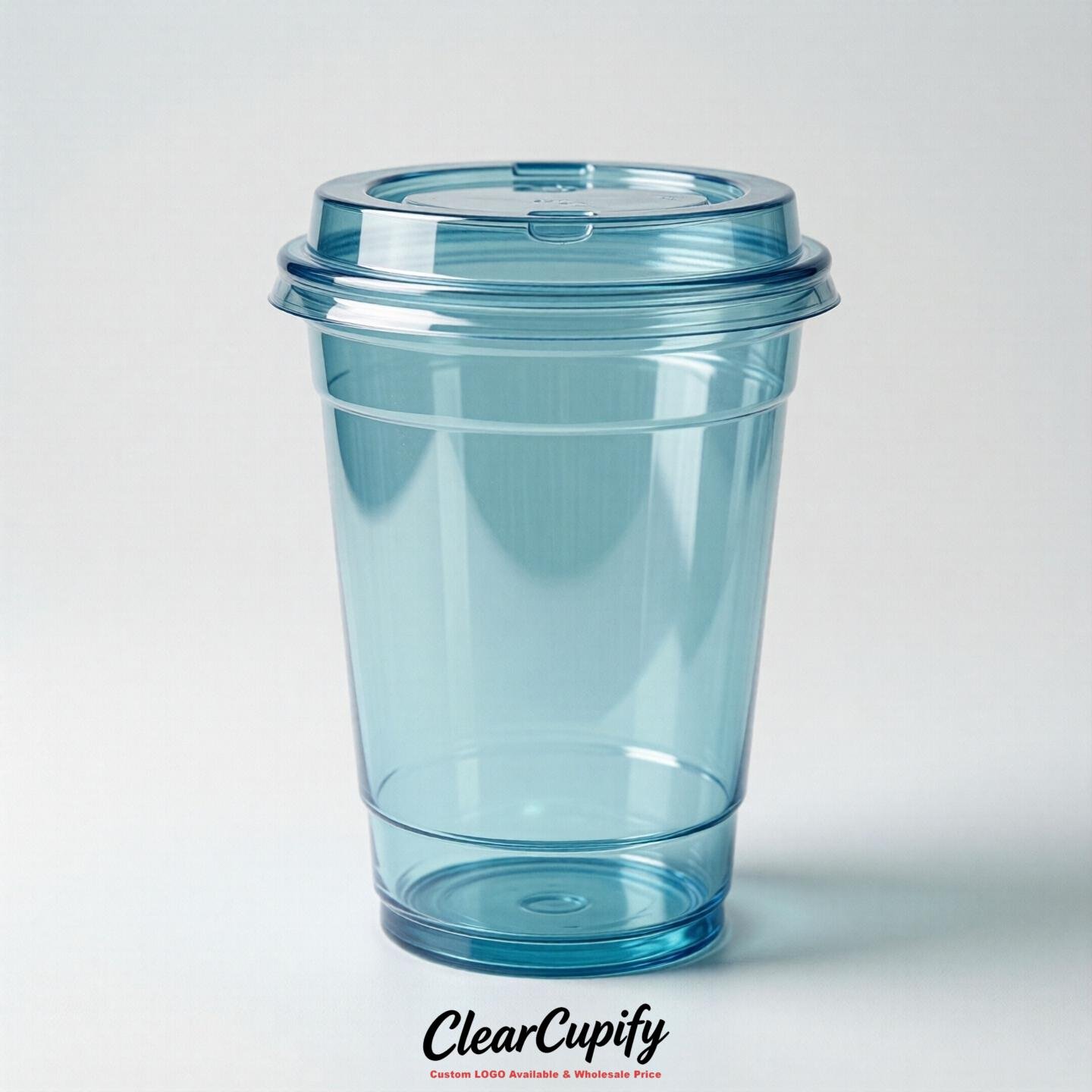 Blank Translucent Robin Egg Blue Clear Plastic Cups with Lids - Choice of PET/PP/PLA
