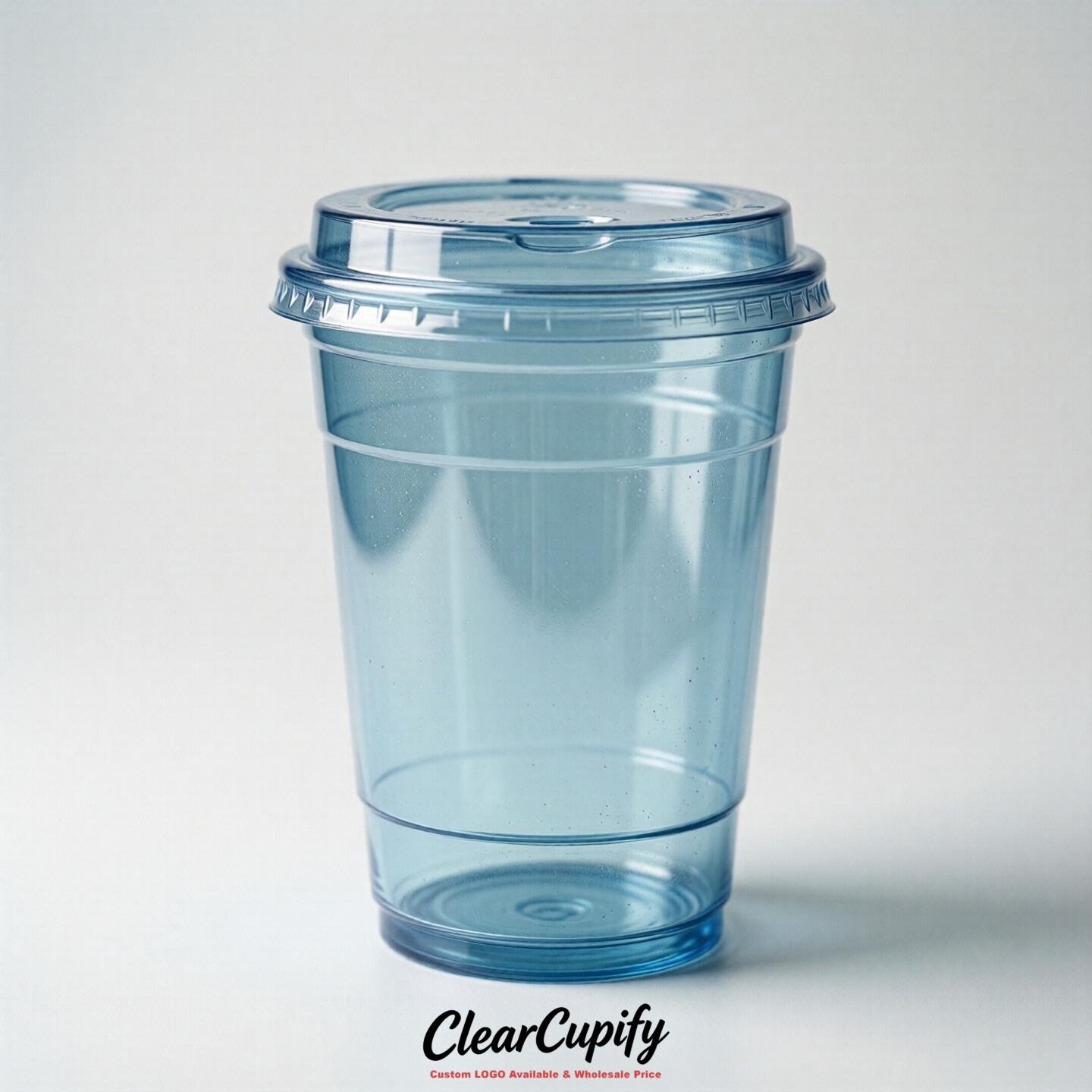 Blank Translucent Robin Egg Blue Clear Plastic Cups with Lids - Choice of PET/PP/PLA