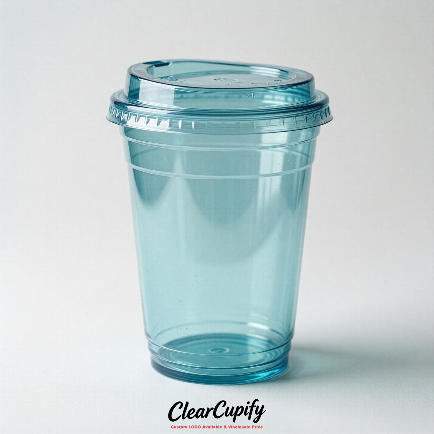 Blank Translucent Robin Egg Blue Clear Plastic Cups with Lids - Choice of PET/PP/PLA
