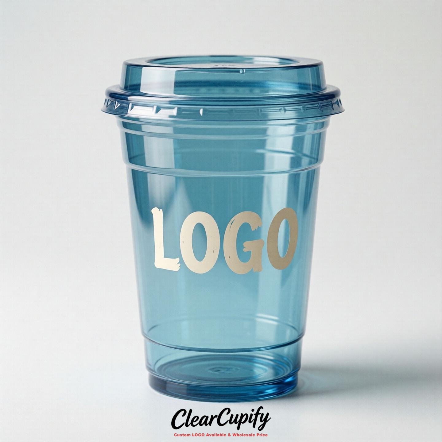 Robin Egg Blue Clear Plastic Cups with Custom Logo 12oz / 16oz / 20oz / 24oz / 32oz