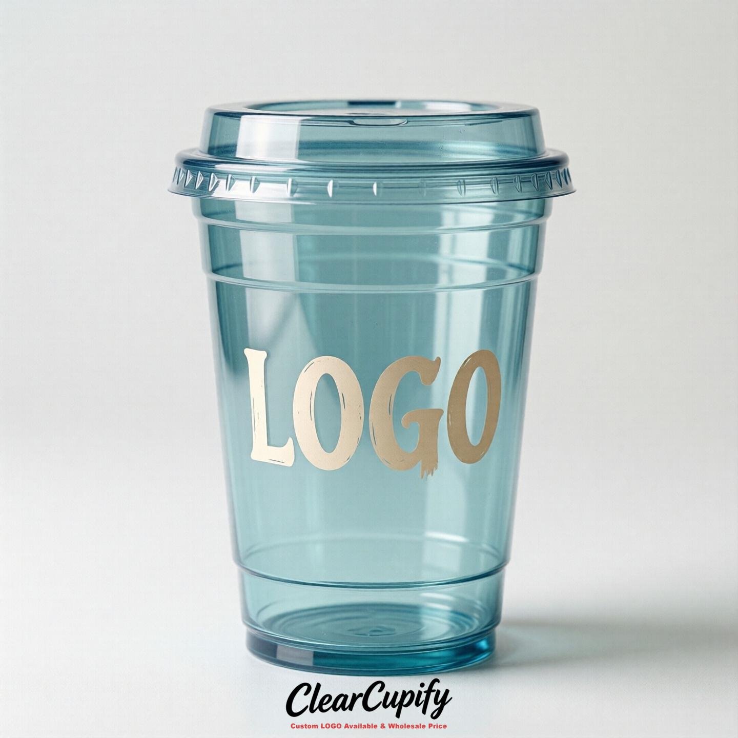 Robin Egg Blue Clear Plastic Cups with Custom Logo 12oz / 16oz / 20oz / 24oz / 32oz