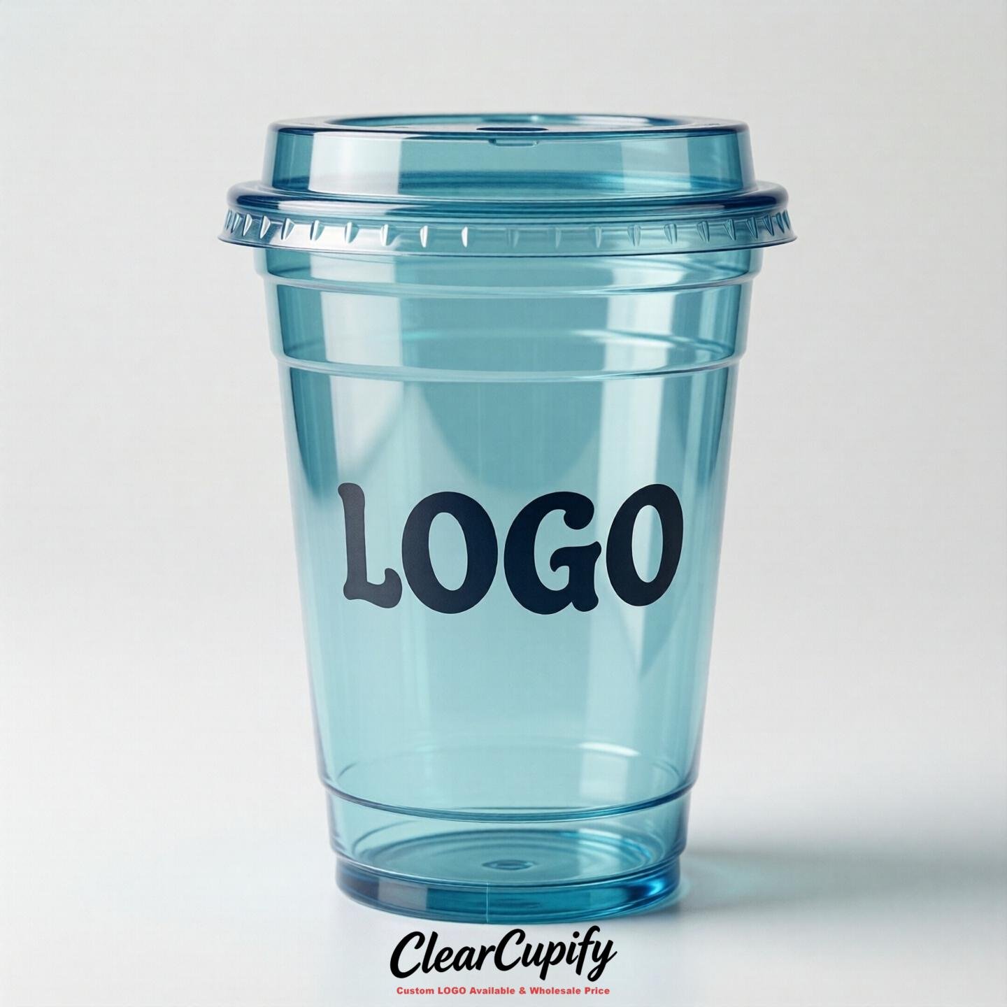 Robin Egg Blue Clear Plastic Cups with Custom Logo 12oz / 16oz / 20oz / 24oz / 32oz