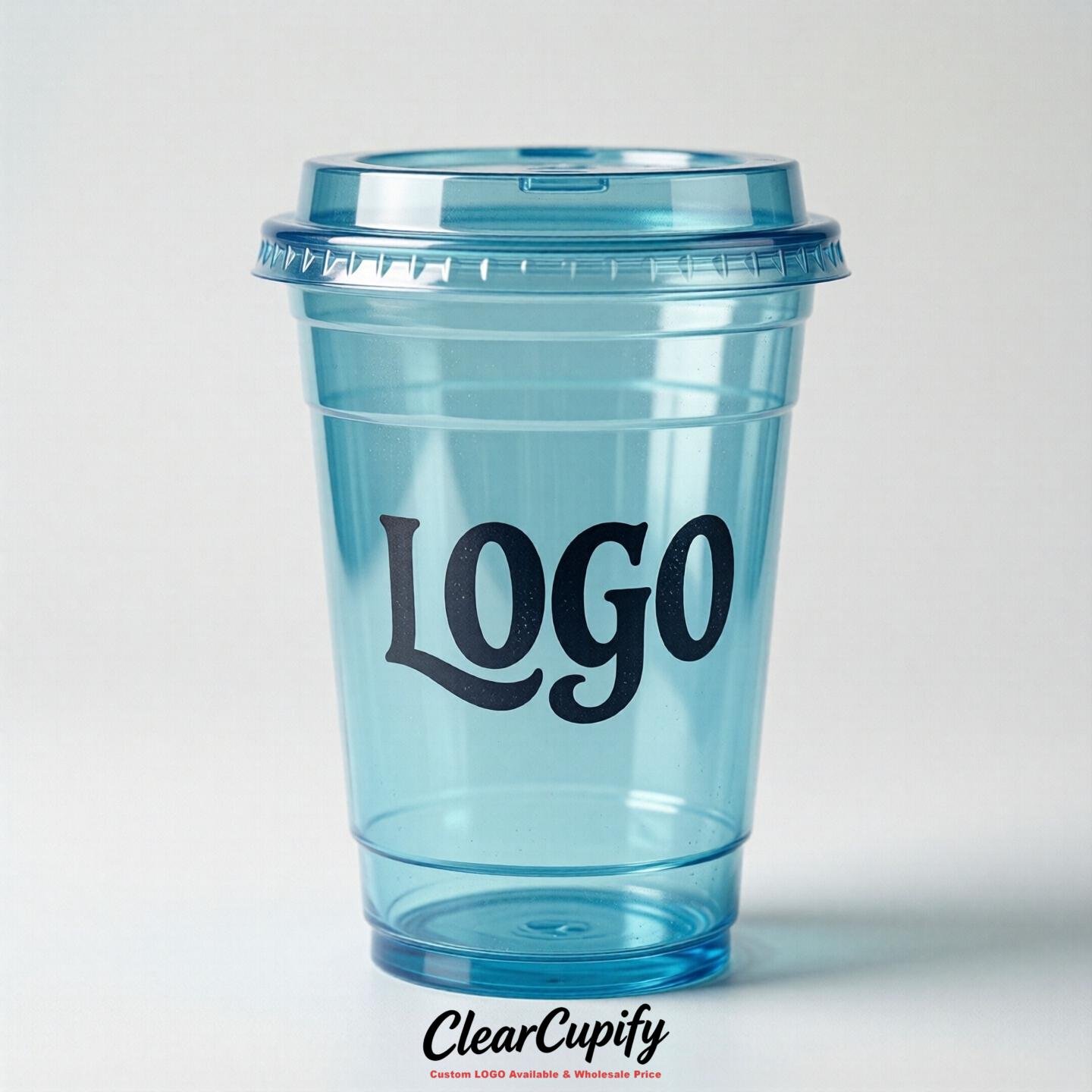Robin Egg Blue Clear Plastic Cups with Custom Logo 12oz / 16oz / 20oz / 24oz / 32oz