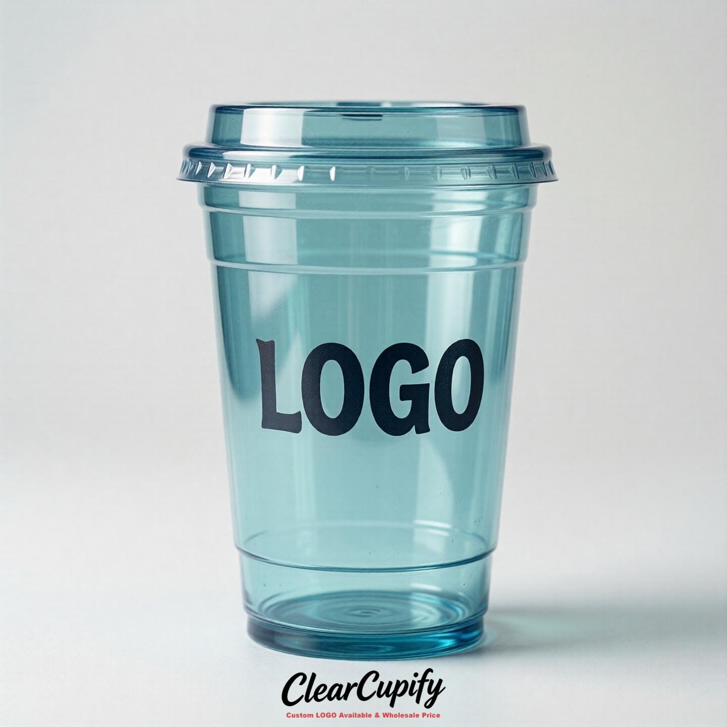 Robin Egg Blue Clear Plastic Cups with Custom Logo 12oz / 16oz / 20oz / 24oz / 32oz