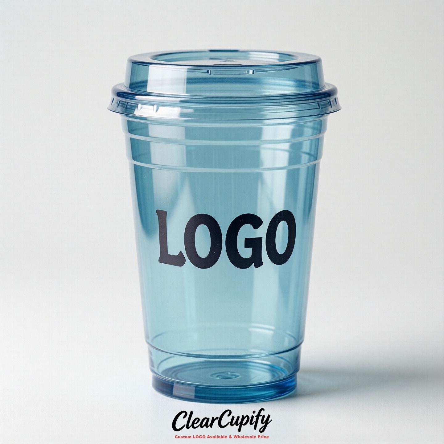 Robin Egg Blue Clear Plastic Cups with Custom Logo 12oz / 16oz / 20oz / 24oz / 32oz