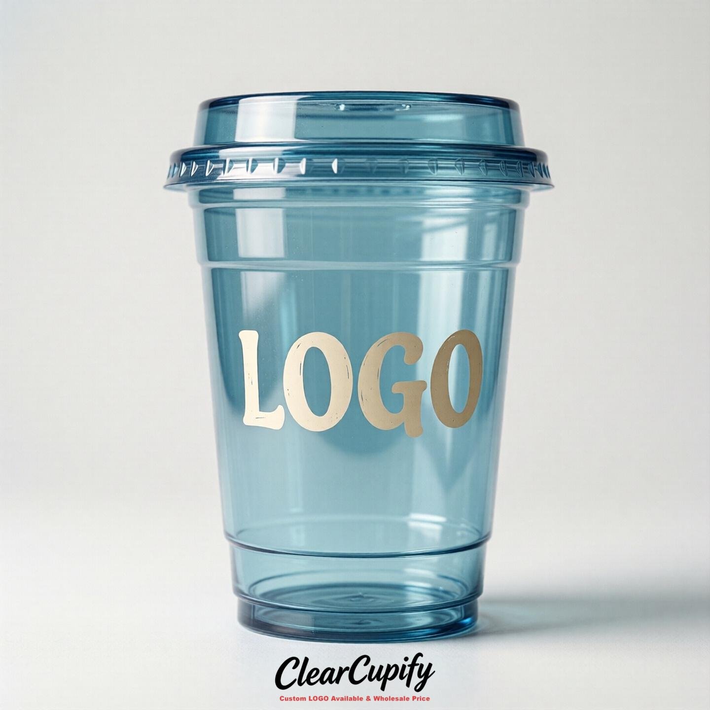 Robin Egg Blue Clear Plastic Cups with Custom Logo 12oz / 16oz / 20oz / 24oz / 32oz