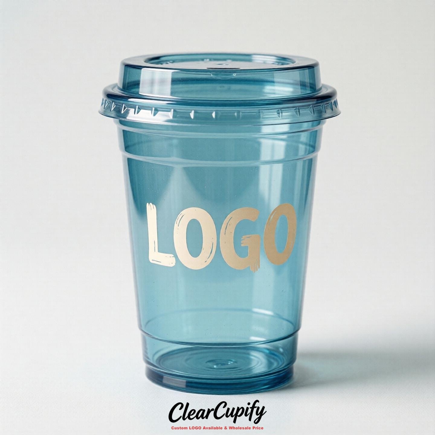 Robin Egg Blue Clear Plastic Cups with Custom Logo 12oz / 16oz / 20oz / 24oz / 32oz