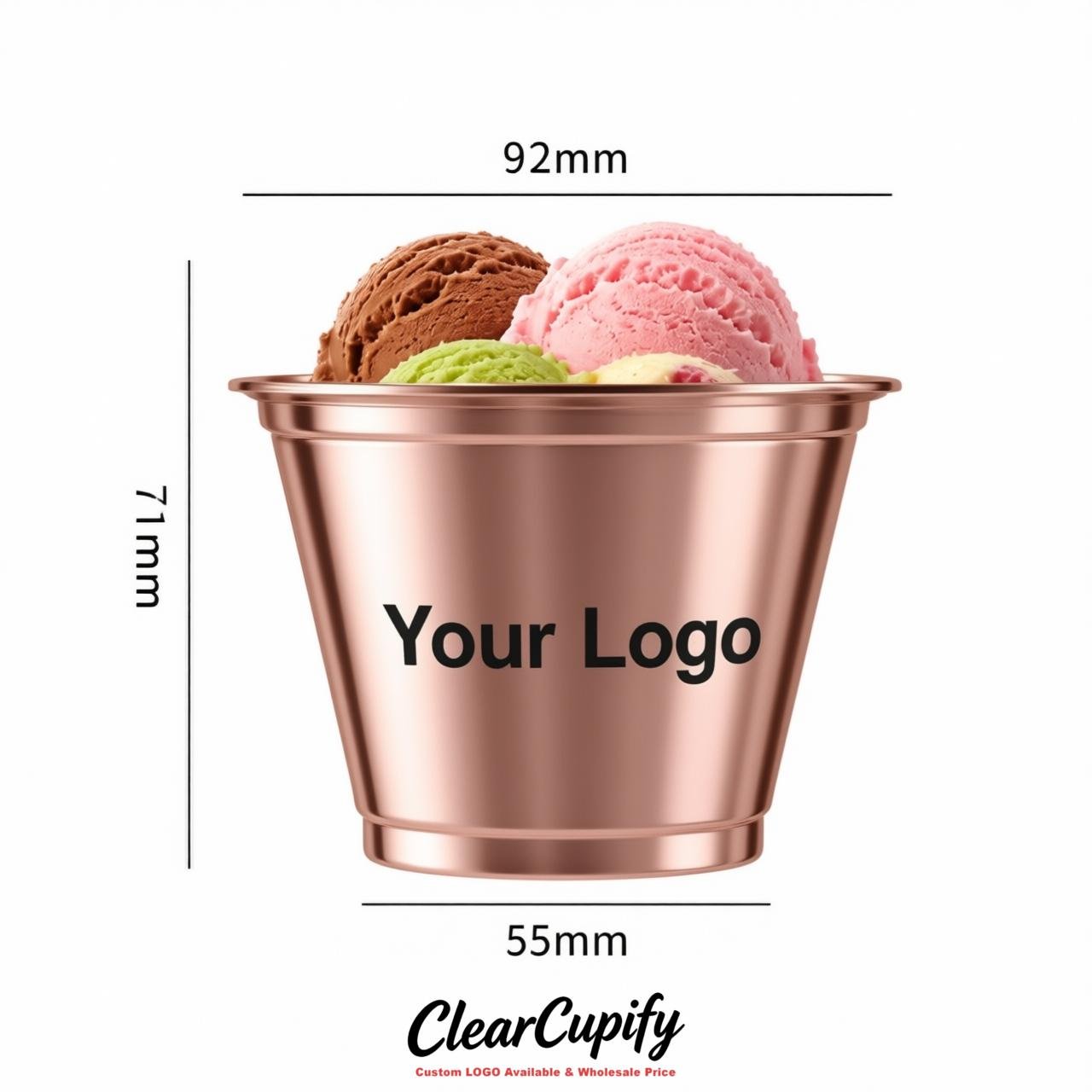 Rose Gold Clear Plastic Ice Cream Cups Wholesale with Custom Logo