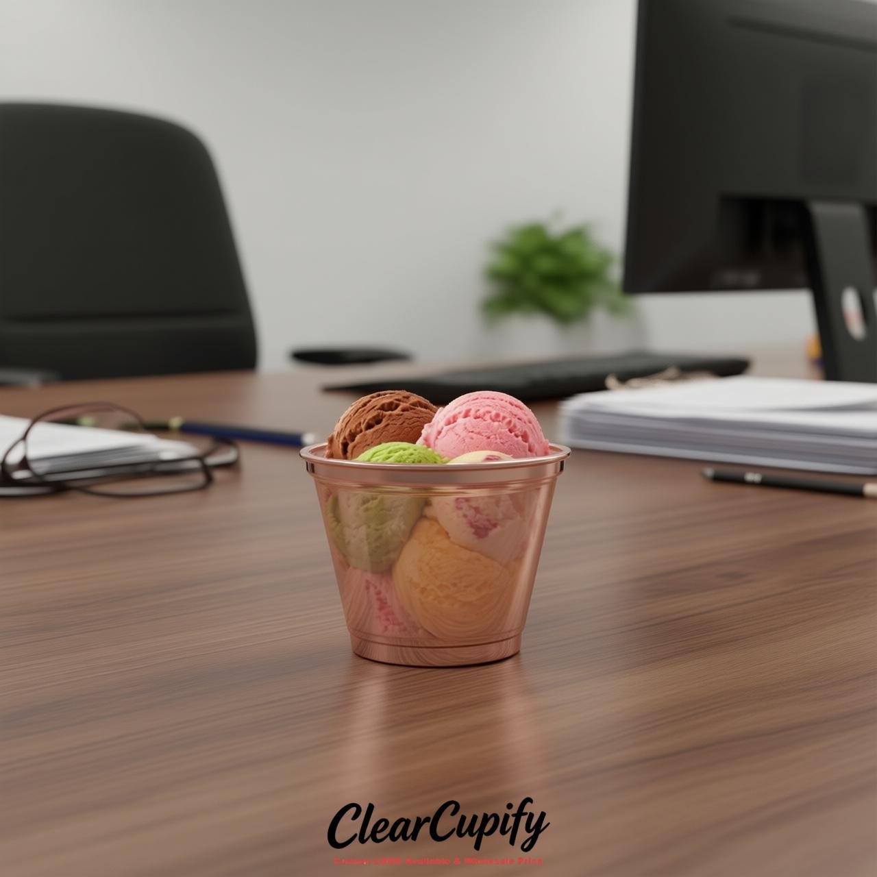 Rose Gold Clear Plastic Ice Cream Cups Wholesale with Custom Logo Rose Gold Clear Plastic Ice Cream Cups Wholesale with Custom Logo