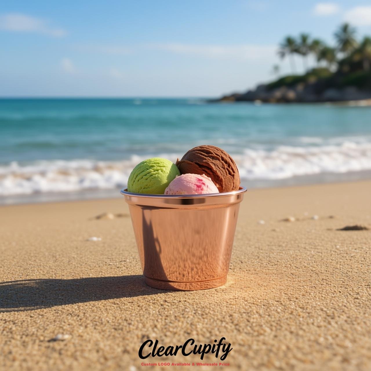 Rose Gold Clear Plastic Ice Cream Cups Wholesale with Custom Logo