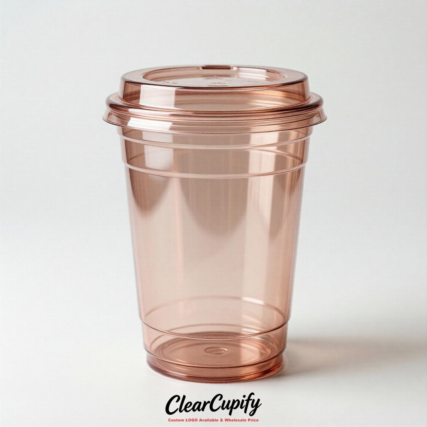 Blank Translucent Rose Gold Clear Plastic Cups with Lids - Choice of PET/PP/PLA