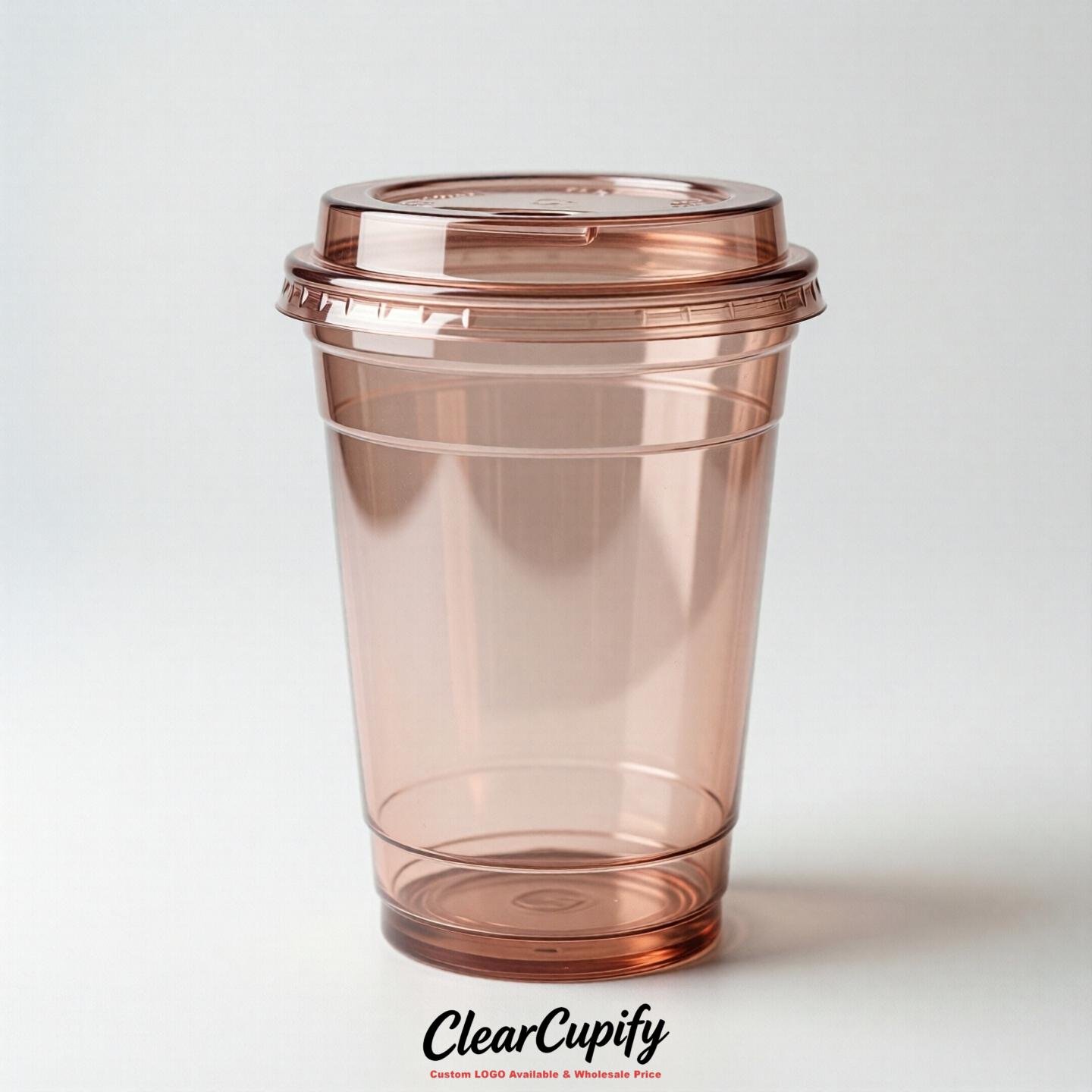 Blank Translucent Rose Gold Clear Plastic Cups with Lids - Choice of PET/PP/PLA