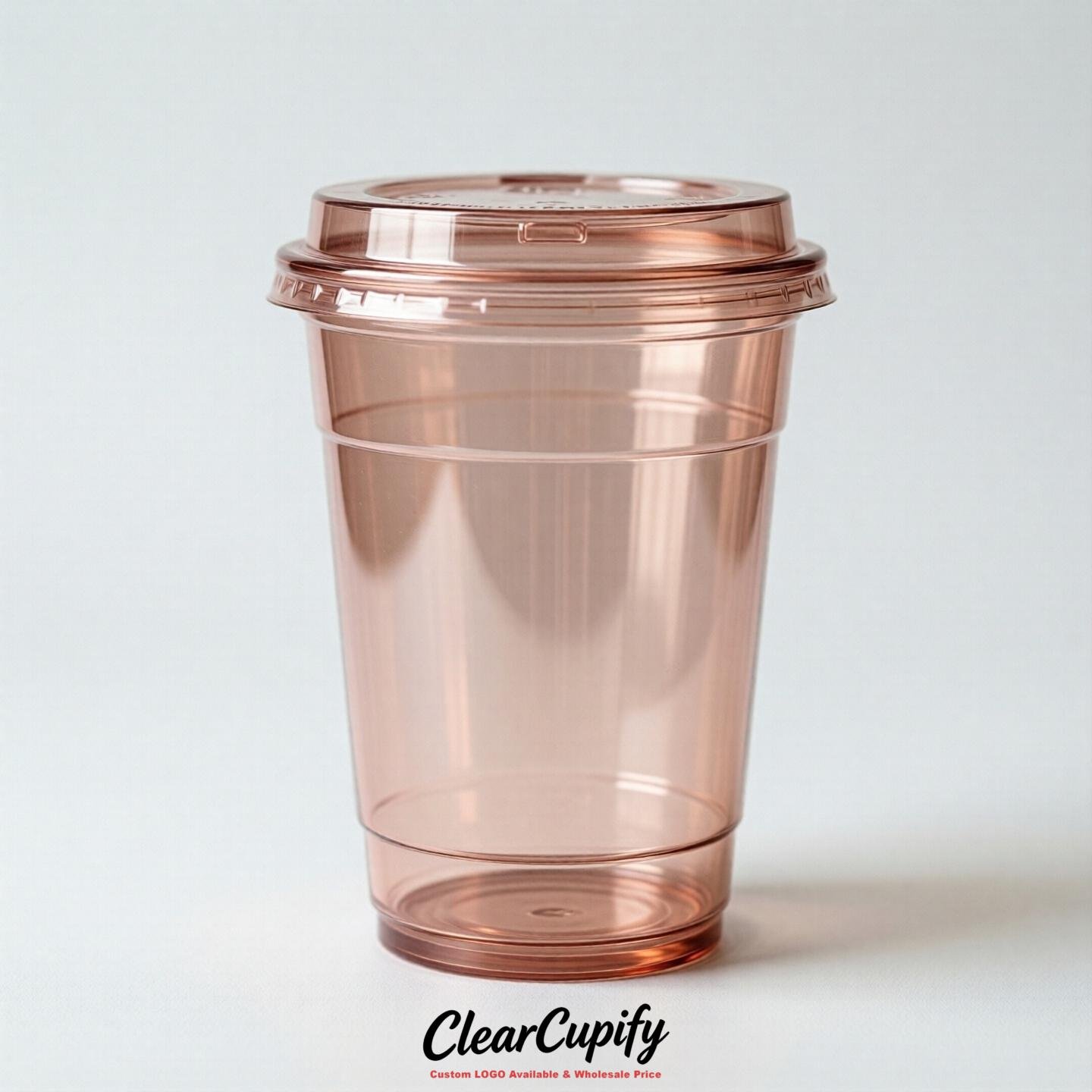 Blank Translucent Rose Gold Clear Plastic Cups with Lids - Choice of PET/PP/PLA Blank Translucent Rose Gold Clear Plastic Cups with Lids - Choice of PET/PP/PLA
