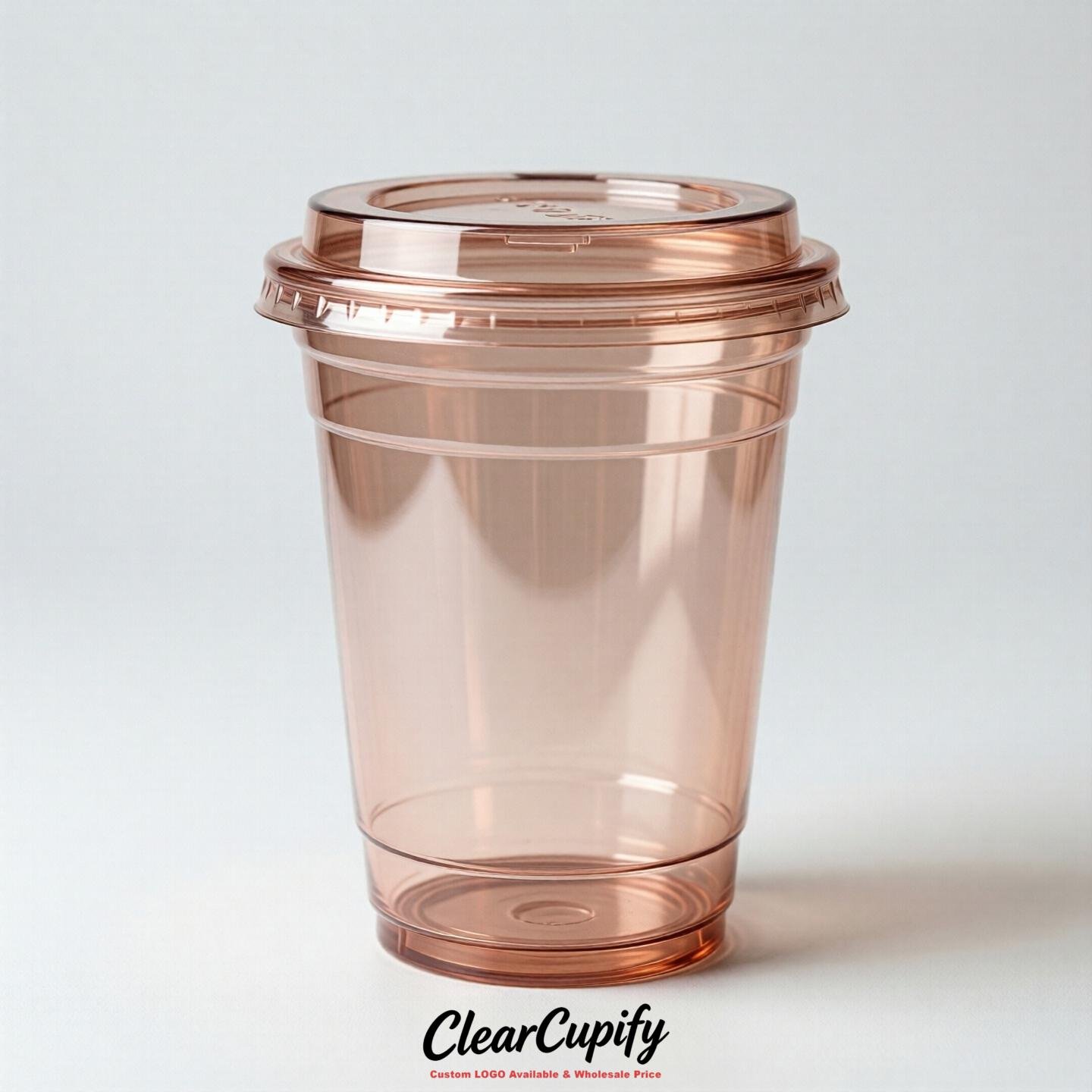 Blank Translucent Rose Gold Clear Plastic Cups with Lids - Choice of PET/PP/PLA
