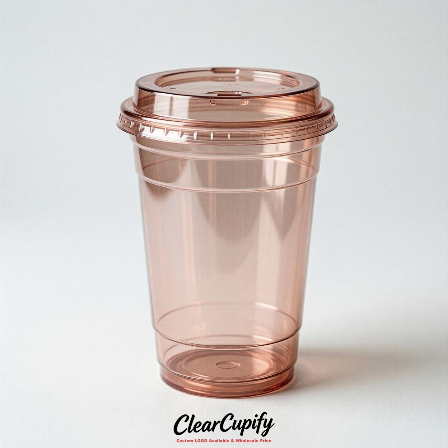 Blank Translucent Rose Gold Clear Plastic Cups with Lids - Choice of PET/PP/PLA