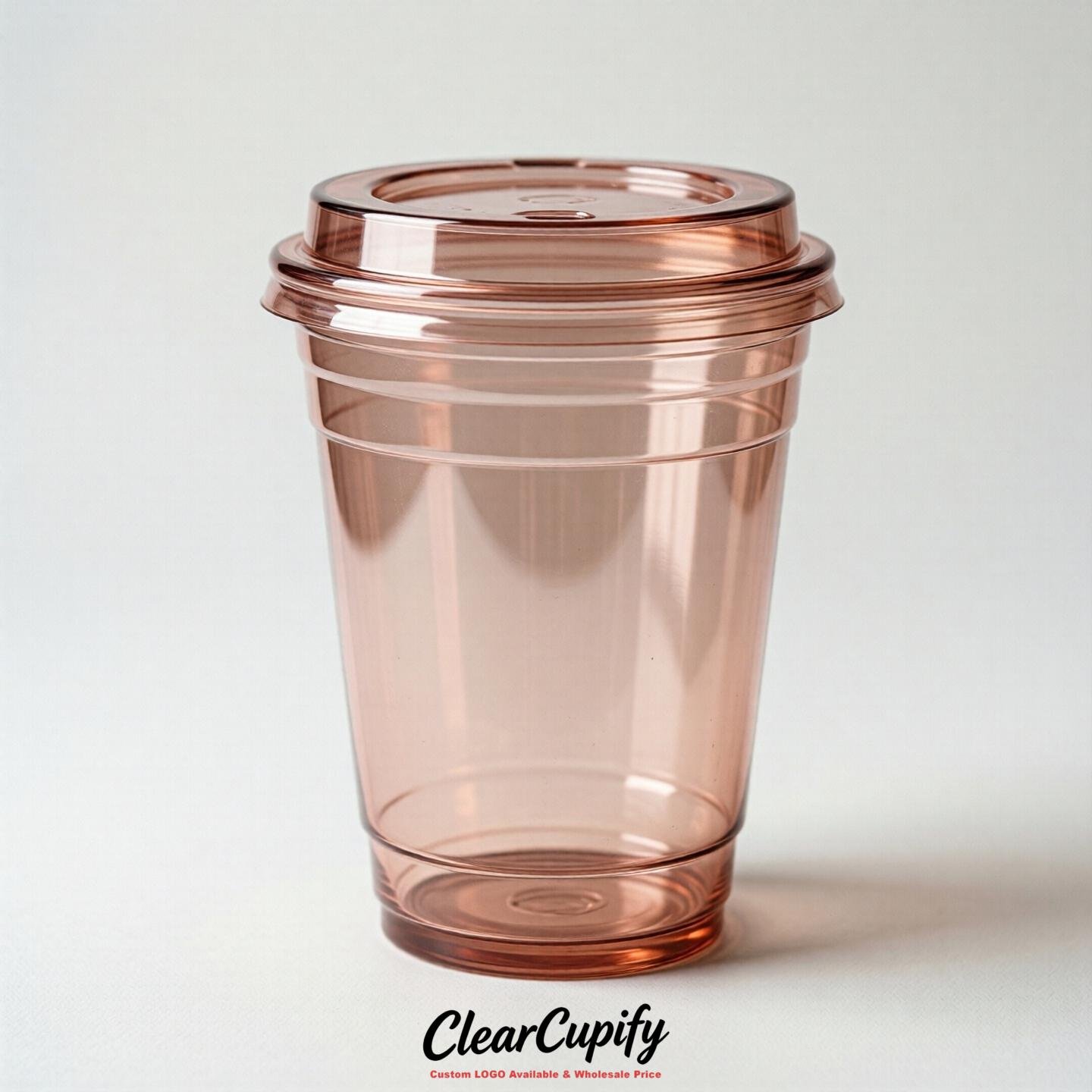 Blank Translucent Rose Gold Clear Plastic Cups with Lids - Choice of PET/PP/PLA