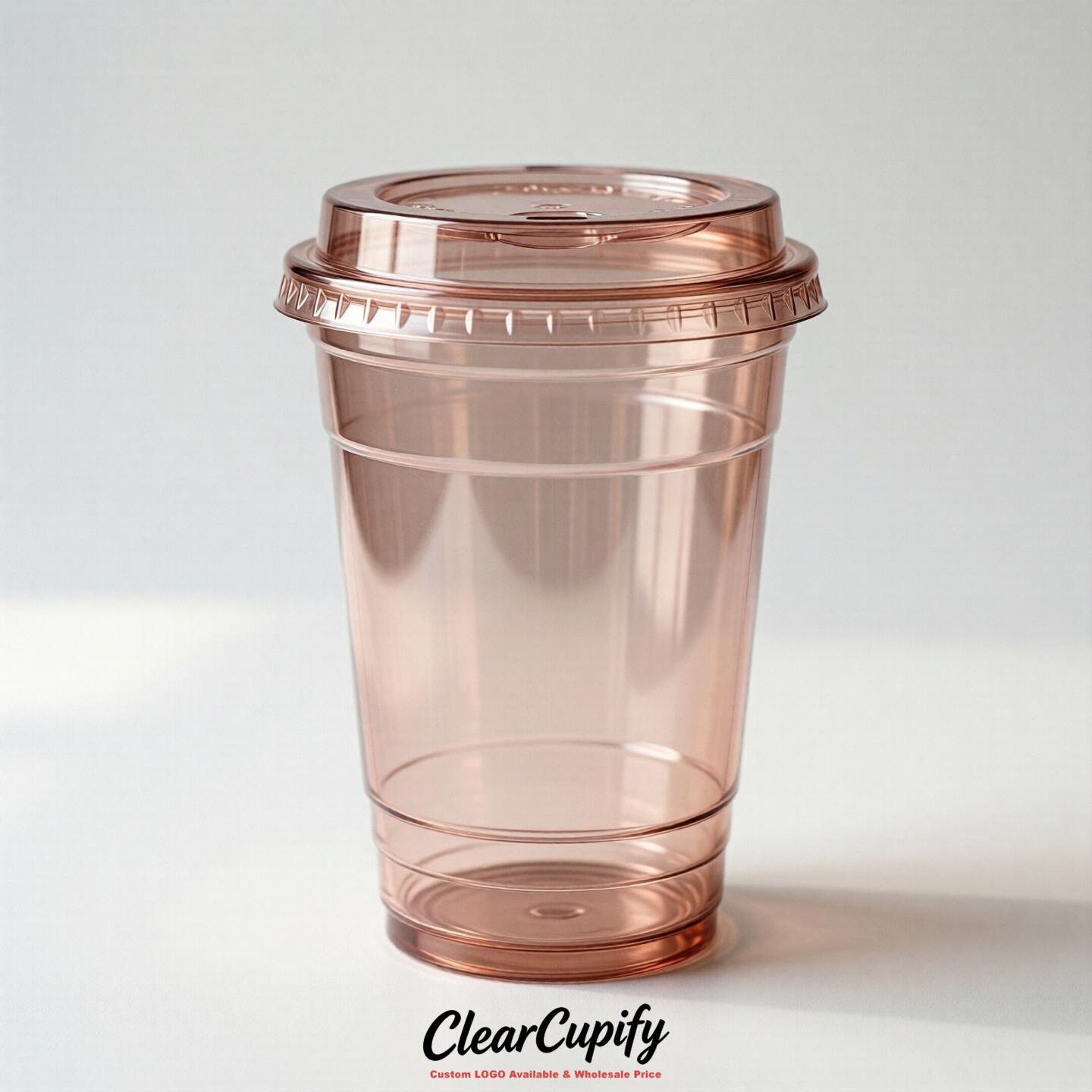 Blank Translucent Rose Gold Clear Plastic Cups with Lids - Choice of PET/PP/PLA