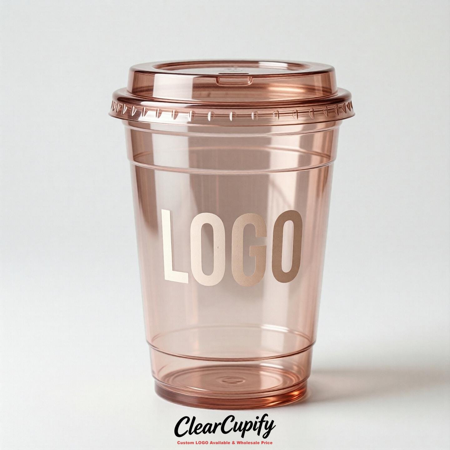 Rose Gold Clear Plastic Cups with Custom Logo 12oz / 16oz / 20oz / 24oz / 32oz Rose Gold Clear Plastic Cups with Custom Logo 12oz / 16oz / 20oz / 24oz / 32oz