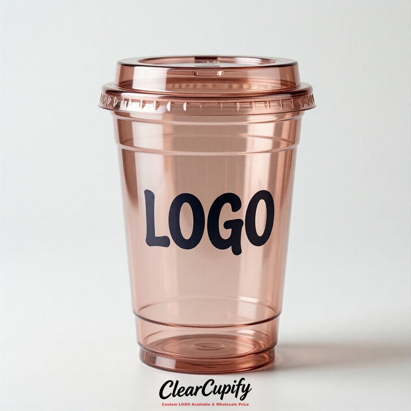 Rose Gold Clear Plastic Cups with Custom Logo 12oz / 16oz / 20oz / 24oz / 32oz