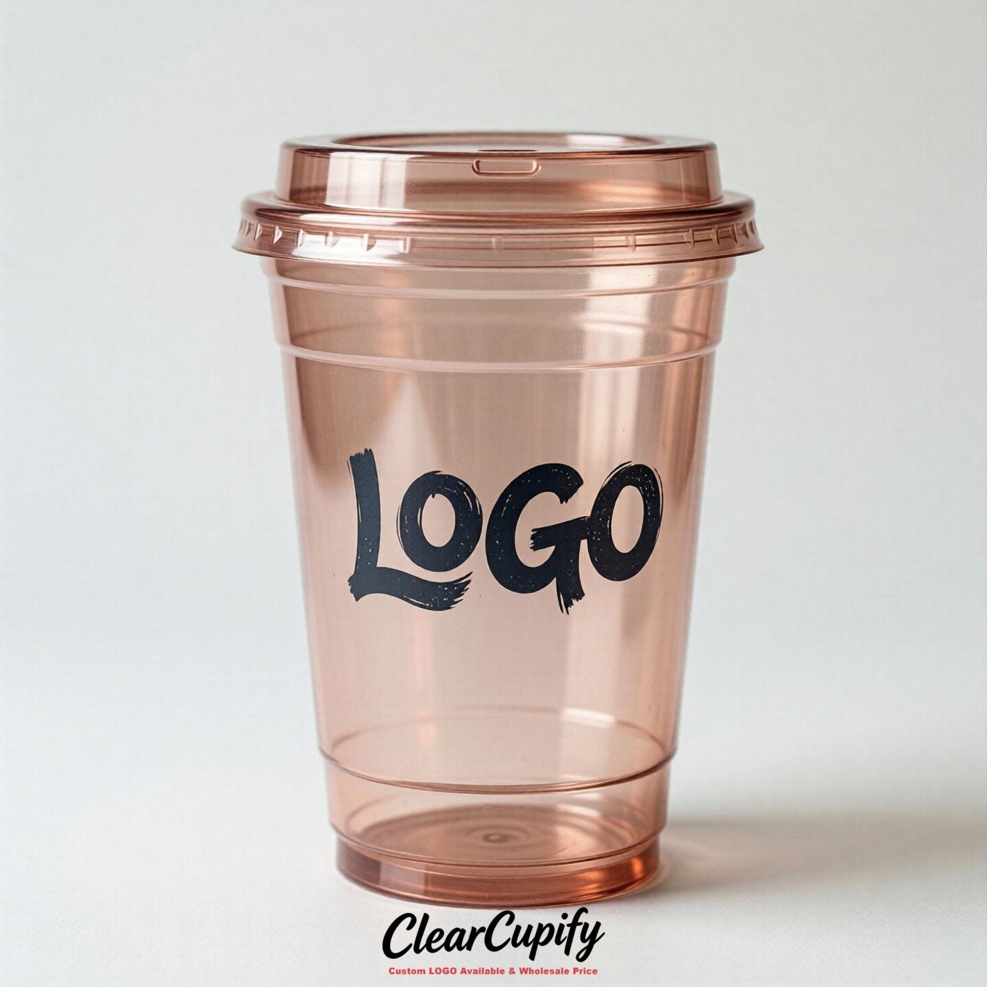 Rose Gold Clear Plastic Cups with Custom Logo 12oz / 16oz / 20oz / 24oz / 32oz