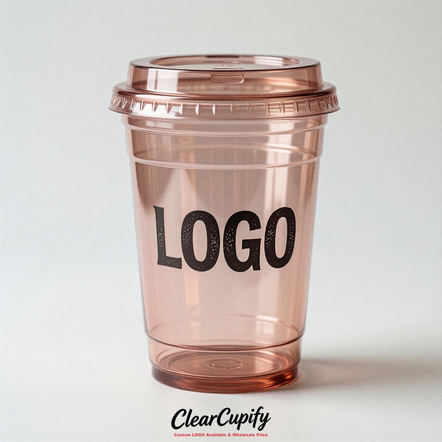 Rose Gold Clear Plastic Cups with Custom Logo 12oz / 16oz / 20oz / 24oz / 32oz
