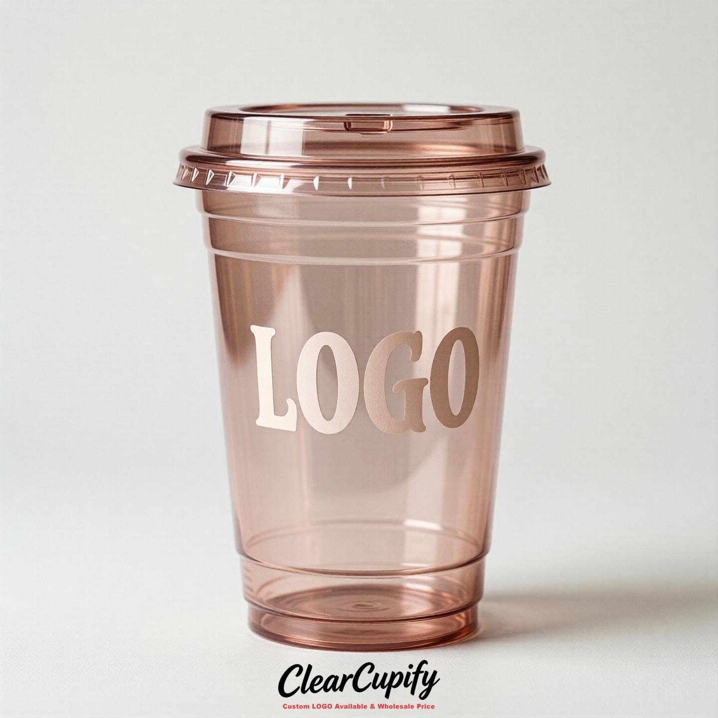 Rose Gold Clear Plastic Cups with Custom Logo 12oz / 16oz / 20oz / 24oz / 32oz