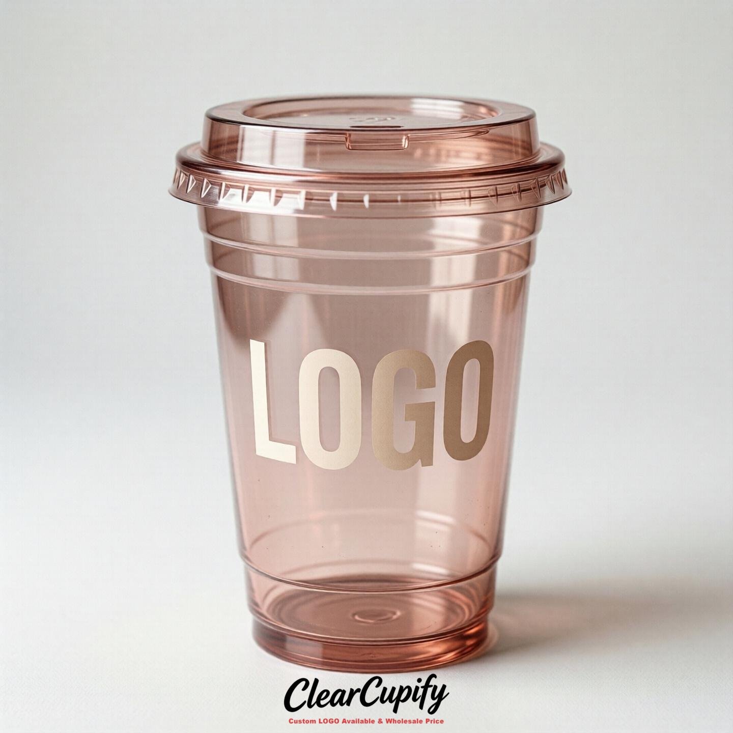Rose Gold Clear Plastic Cups with Custom Logo 12oz / 16oz / 20oz / 24oz / 32oz