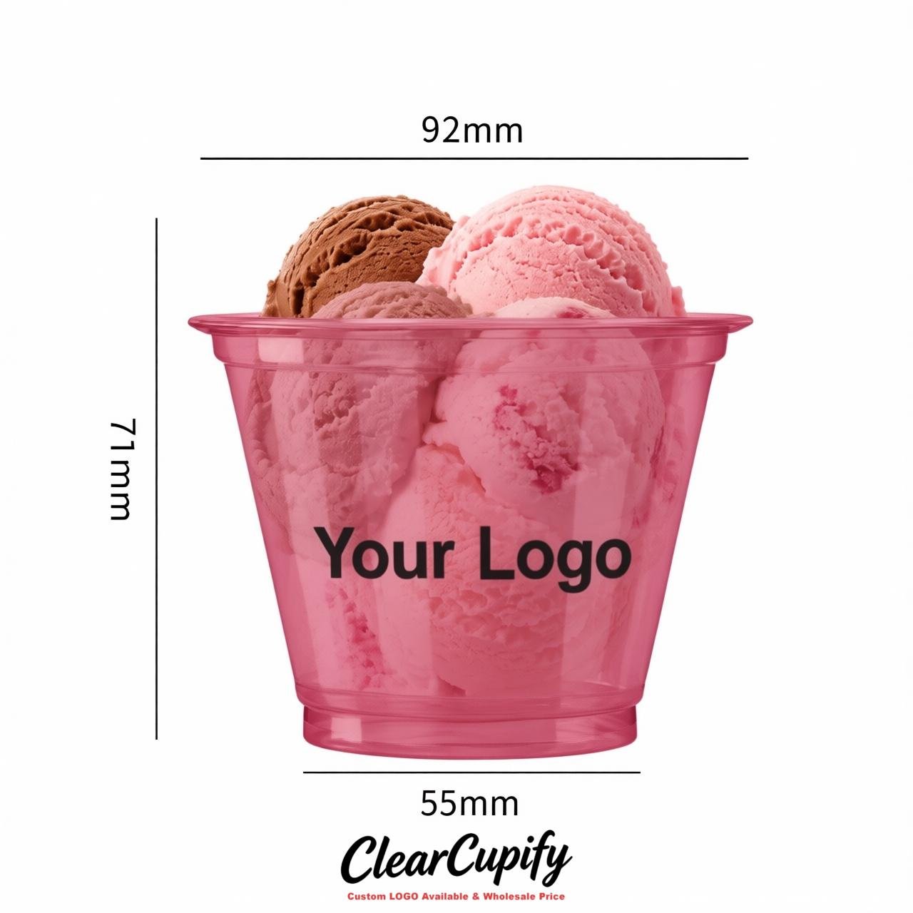 Rose Pink Clear Plastic Ice Cream Cups Wholesale with Custom Logo