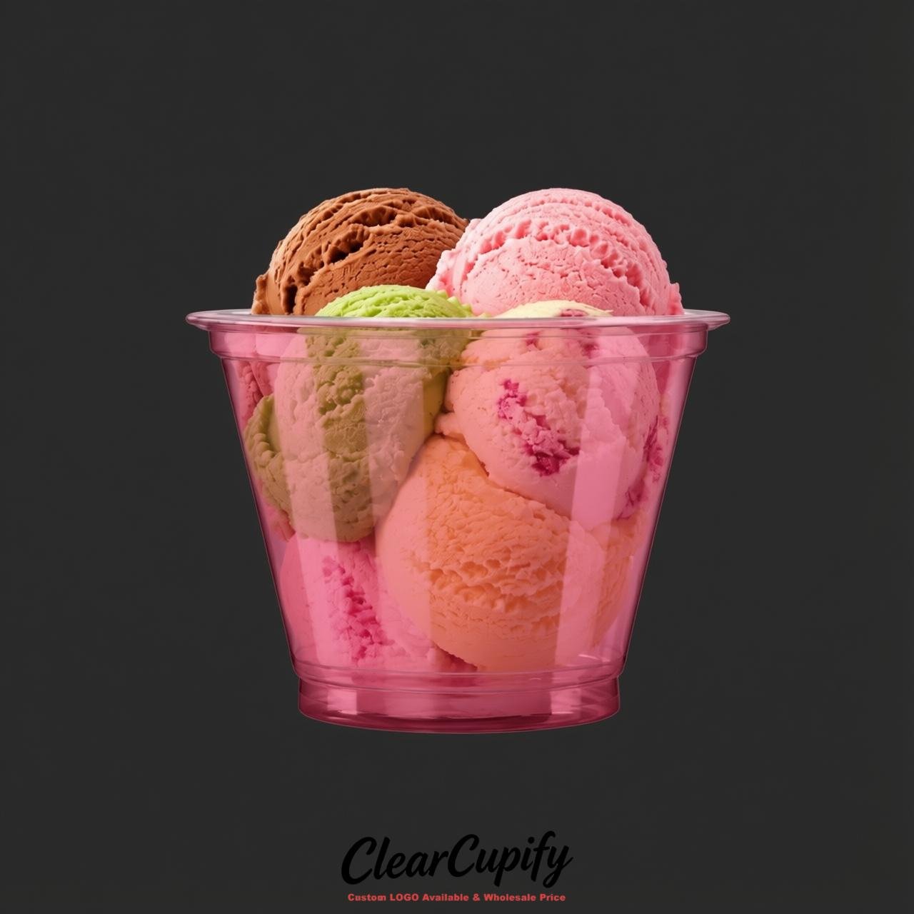 Rose Pink Clear Plastic Ice Cream Cups Wholesale with Custom Logo