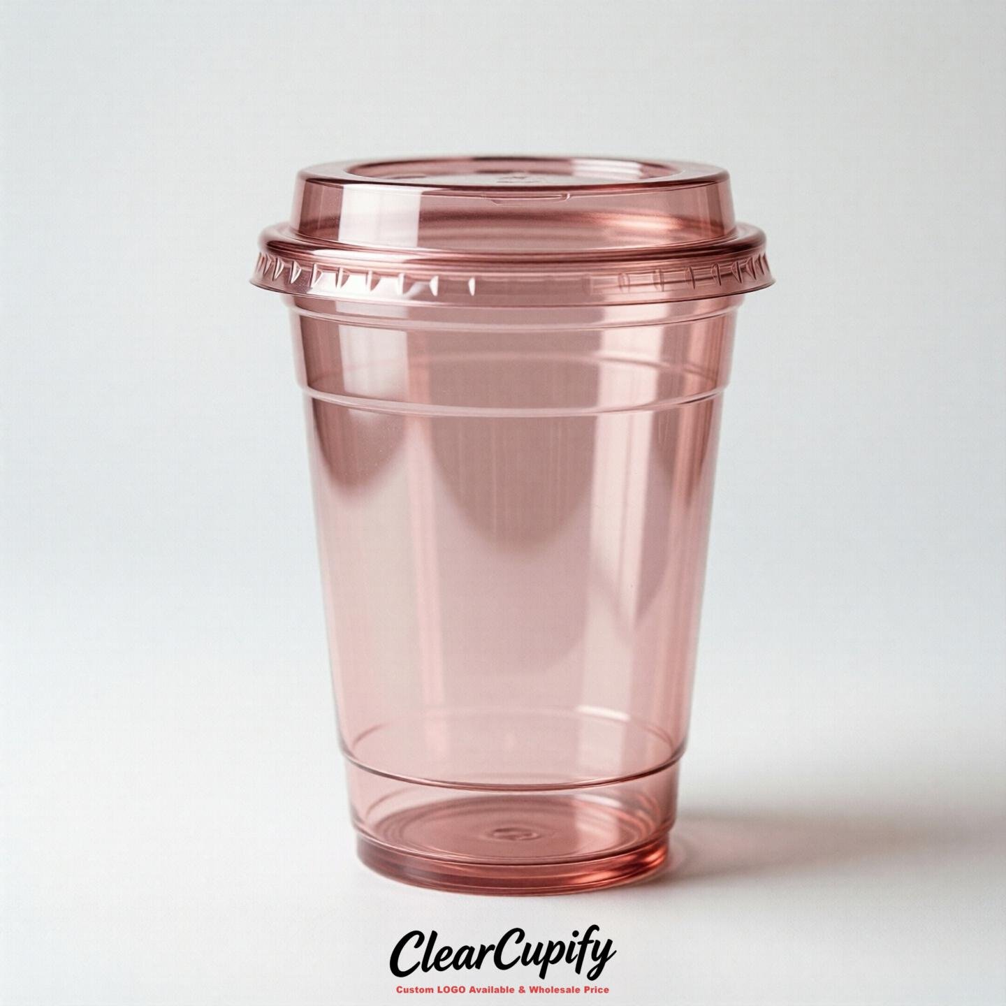 Blank Translucent Rose Pink Clear Plastic Cups with Lids - Choice of PET/PP/PLA