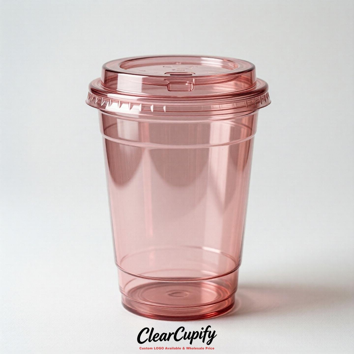 Blank Translucent Rose Pink Clear Plastic Cups with Lids - Choice of PET/PP/PLA