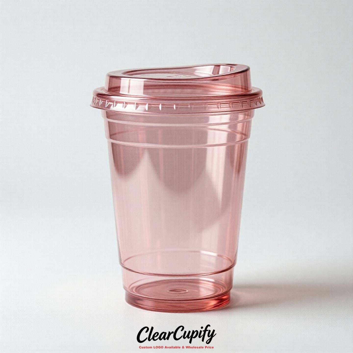 Blank Translucent Rose Pink Clear Plastic Cups with Lids - Choice of PET/PP/PLA