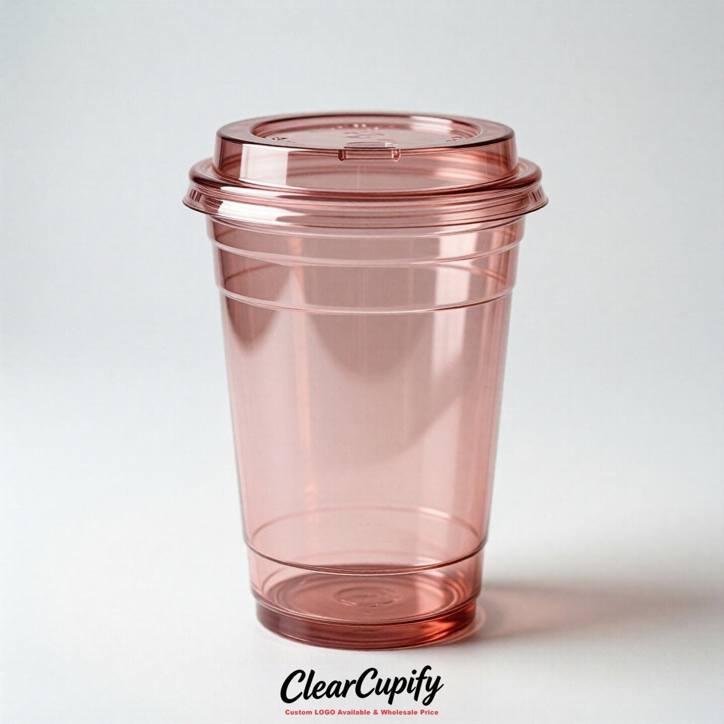Blank Translucent Rose Pink Clear Plastic Cups with Lids - Choice of PET/PP/PLA