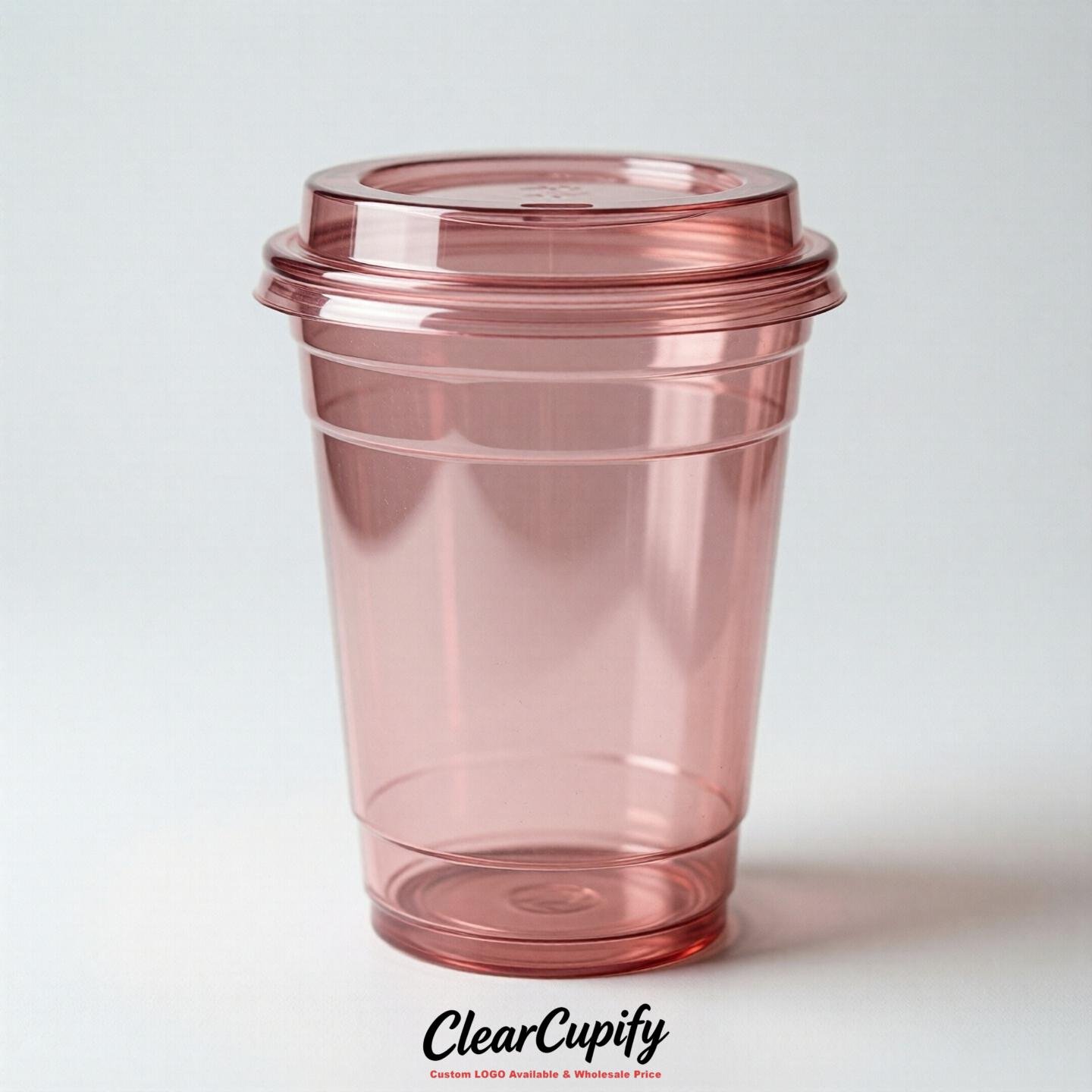 Blank Translucent Rose Pink Clear Plastic Cups with Lids - Choice of PET/PP/PLA