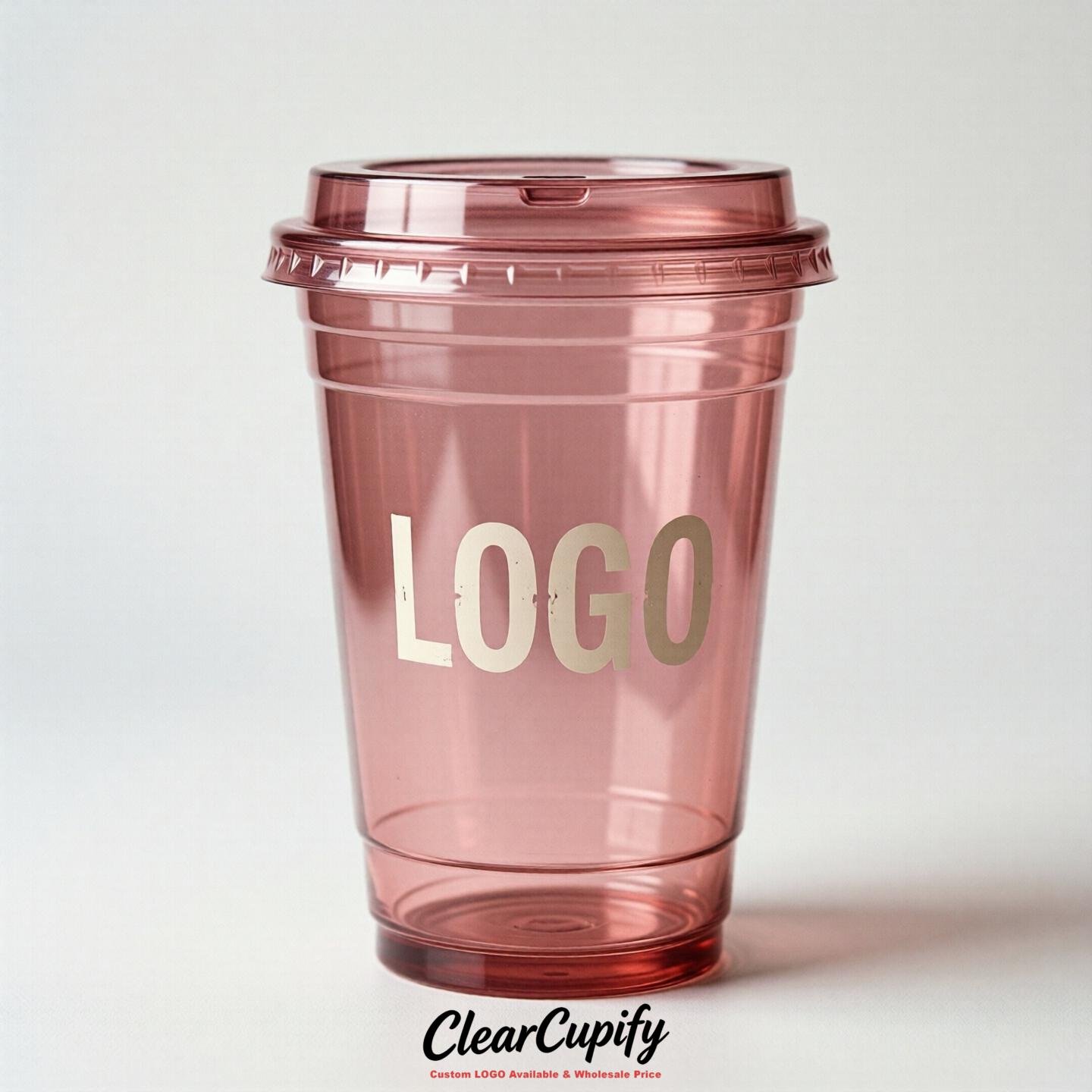 Rose Pink Clear Plastic Cups with Custom Logo 12oz / 16oz / 20oz / 24oz / 32oz