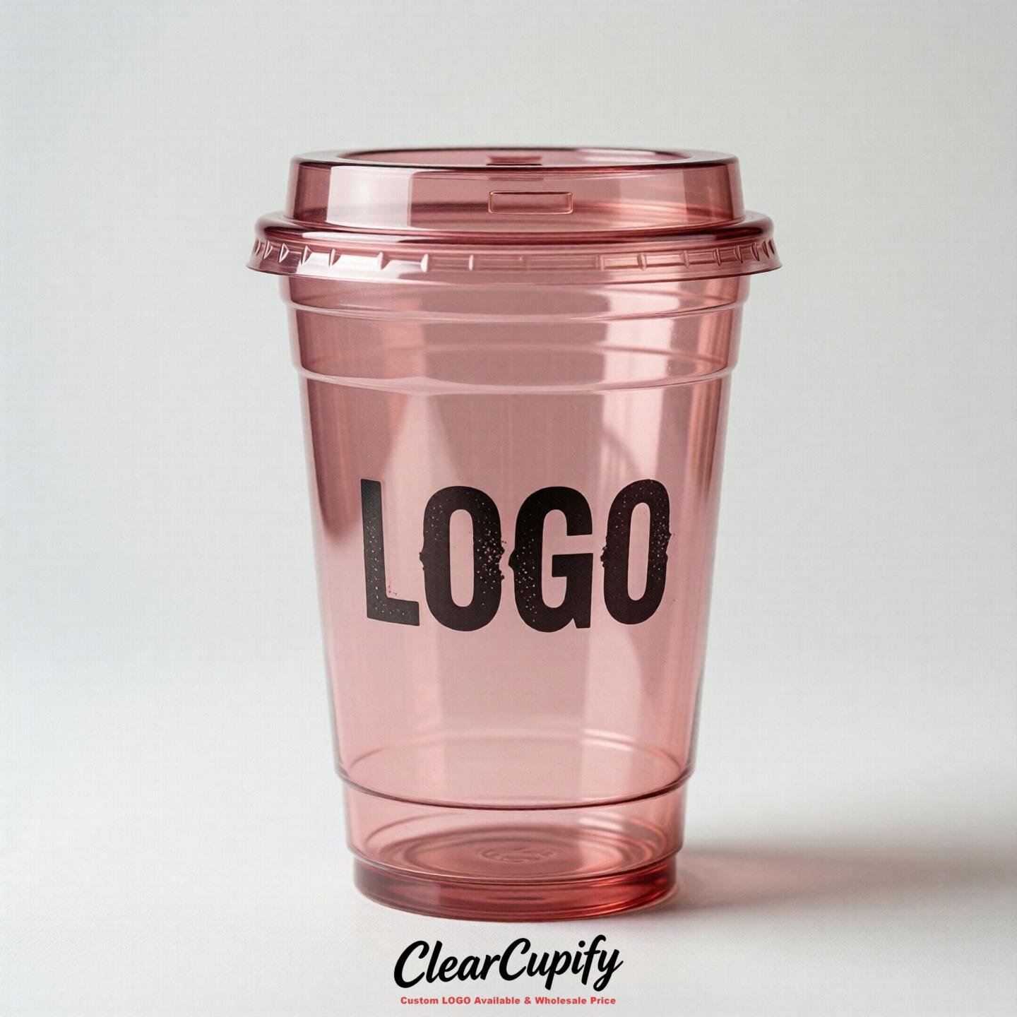 Rose Pink Clear Plastic Cups with Custom Logo 12oz / 16oz / 20oz / 24oz / 32oz