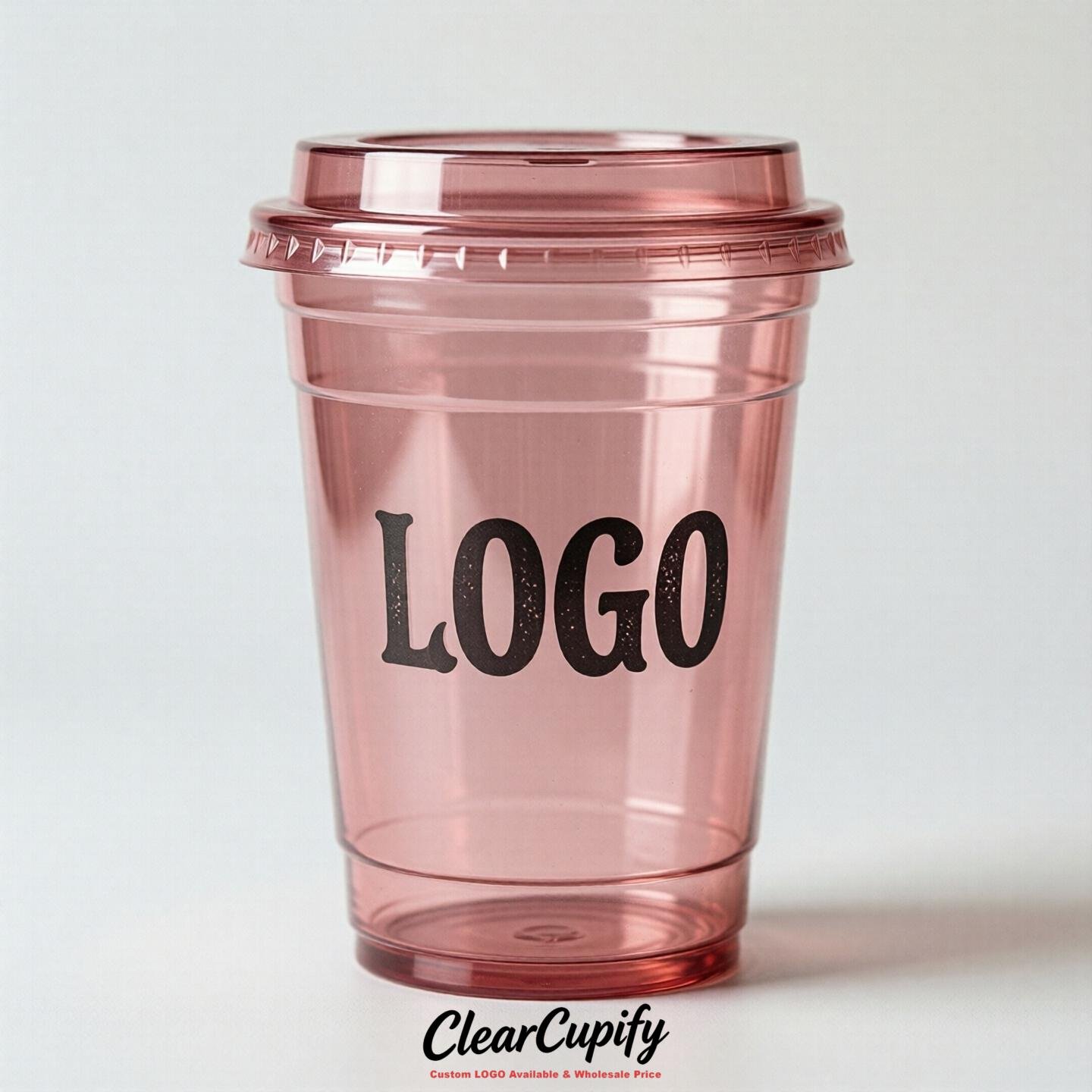 Rose Pink Clear Plastic Cups with Custom Logo 12oz / 16oz / 20oz / 24oz / 32oz