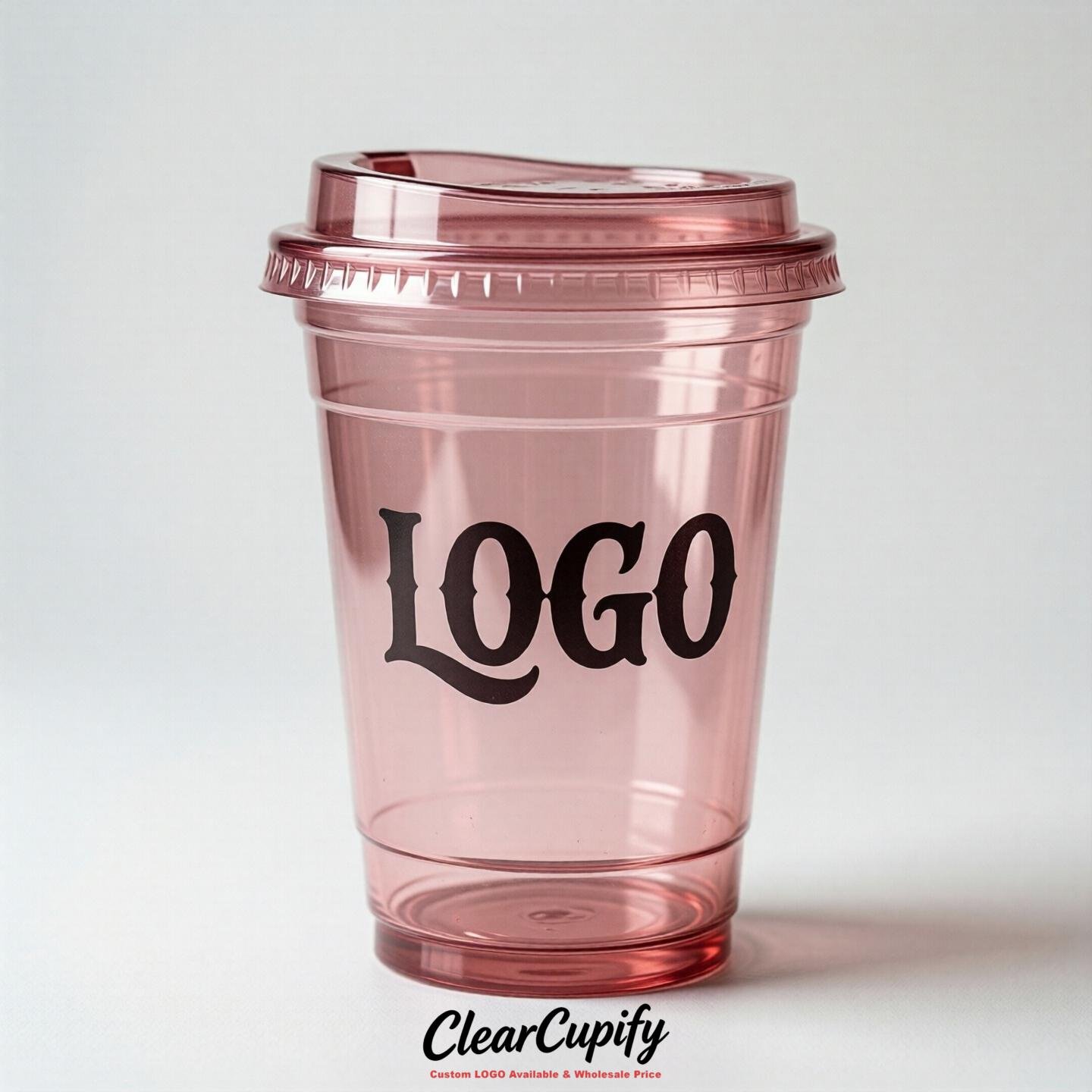 Rose Pink Clear Plastic Cups with Custom Logo 12oz / 16oz / 20oz / 24oz / 32oz