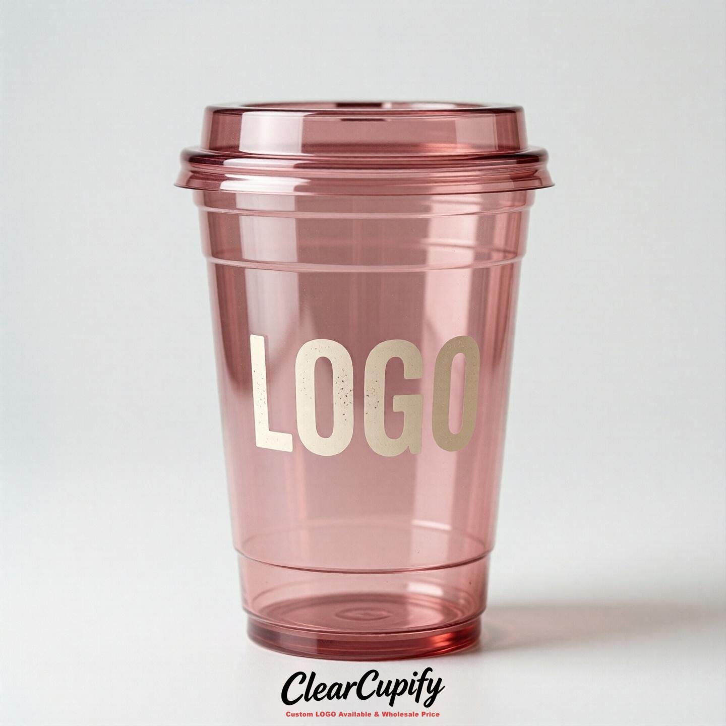 Rose Pink Clear Plastic Cups with Custom Logo 12oz / 16oz / 20oz / 24oz / 32oz