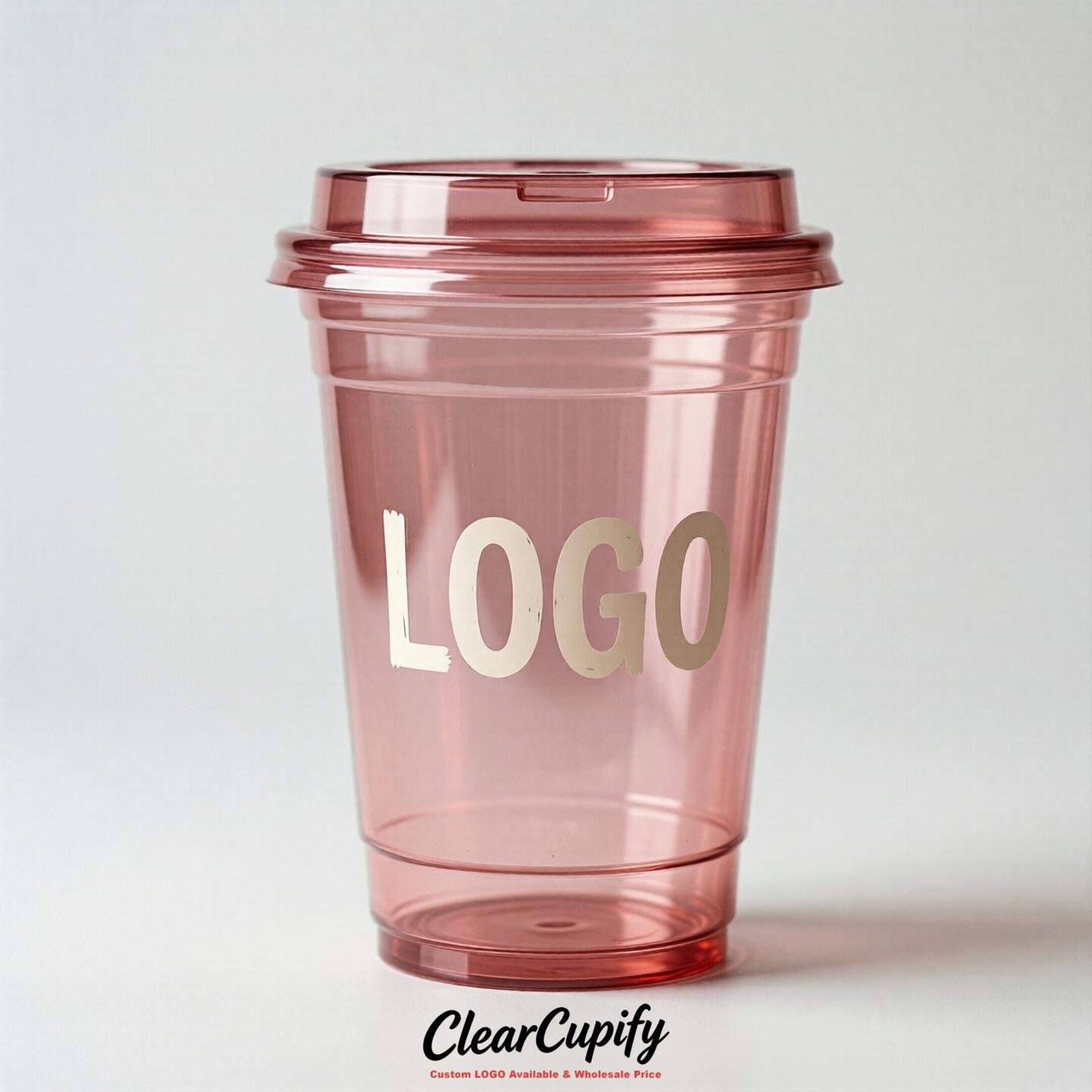 Rose Pink Clear Plastic Cups with Custom Logo 12oz / 16oz / 20oz / 24oz / 32oz