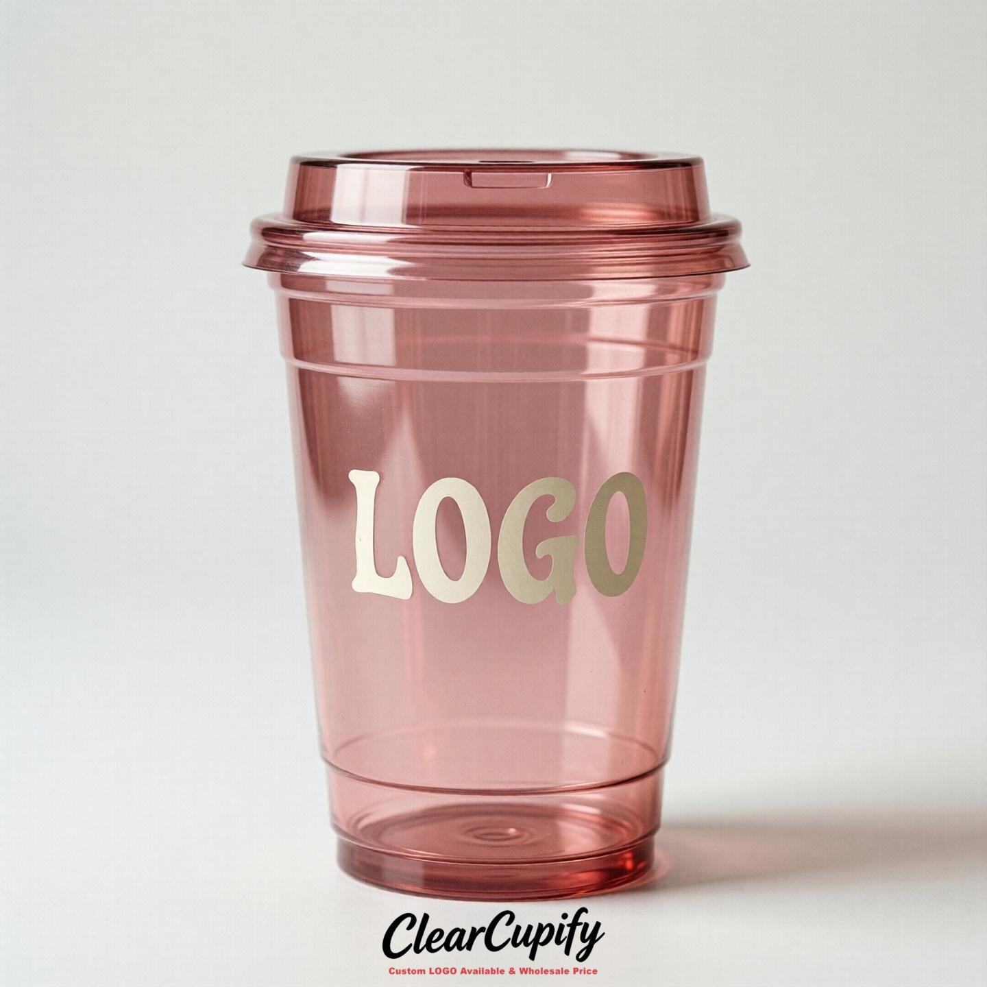 Rose Pink Clear Plastic Cups with Custom Logo 12oz / 16oz / 20oz / 24oz / 32oz