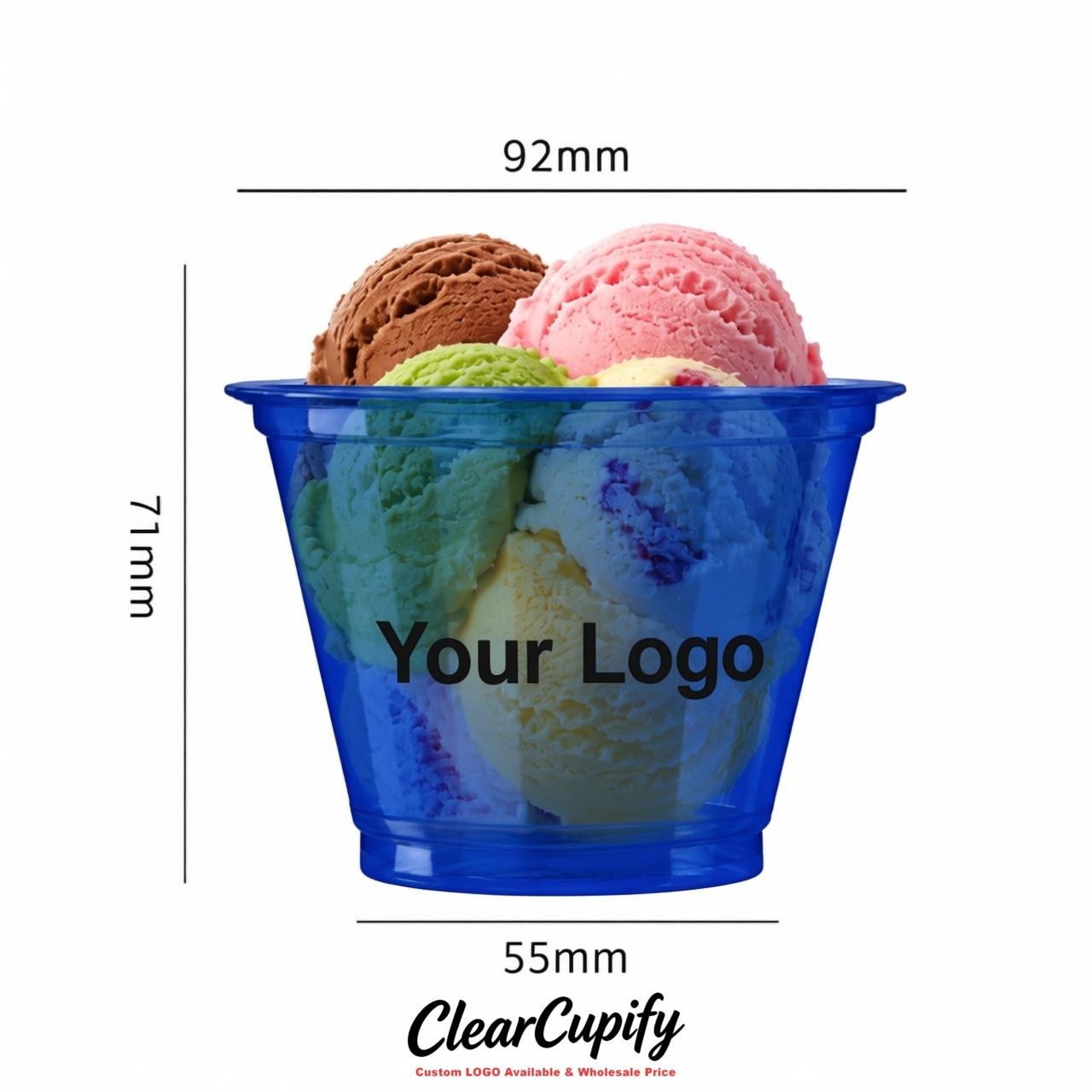 Royal Blue Clear Plastic Ice Cream Cups Wholesale with Custom Logo