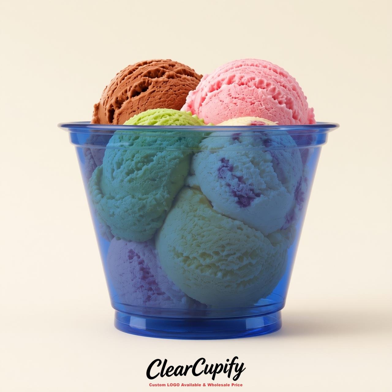 Royal Blue Clear Plastic Ice Cream Cups Wholesale with Custom Logo