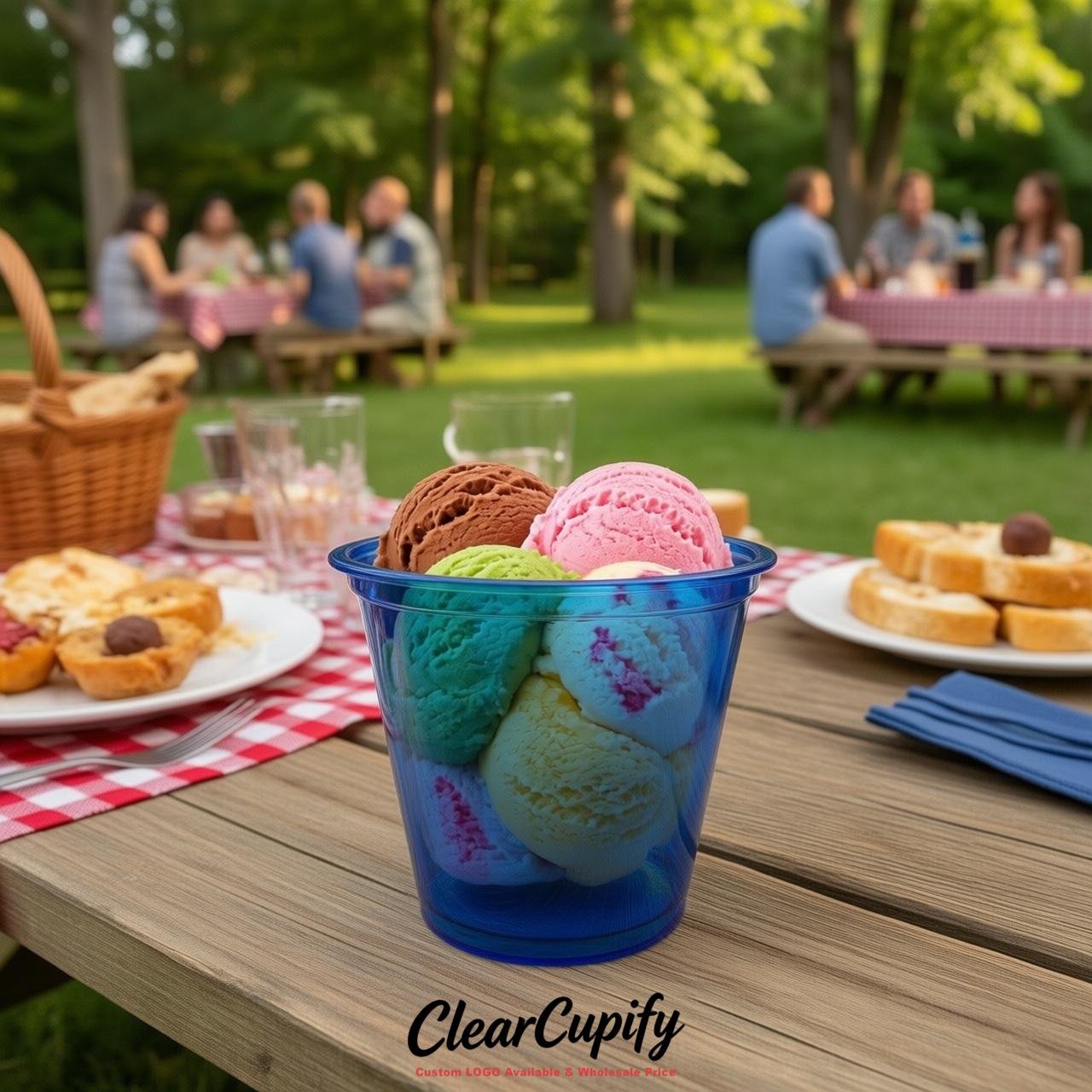 Royal Blue Clear Plastic Ice Cream Cups Wholesale with Custom Logo