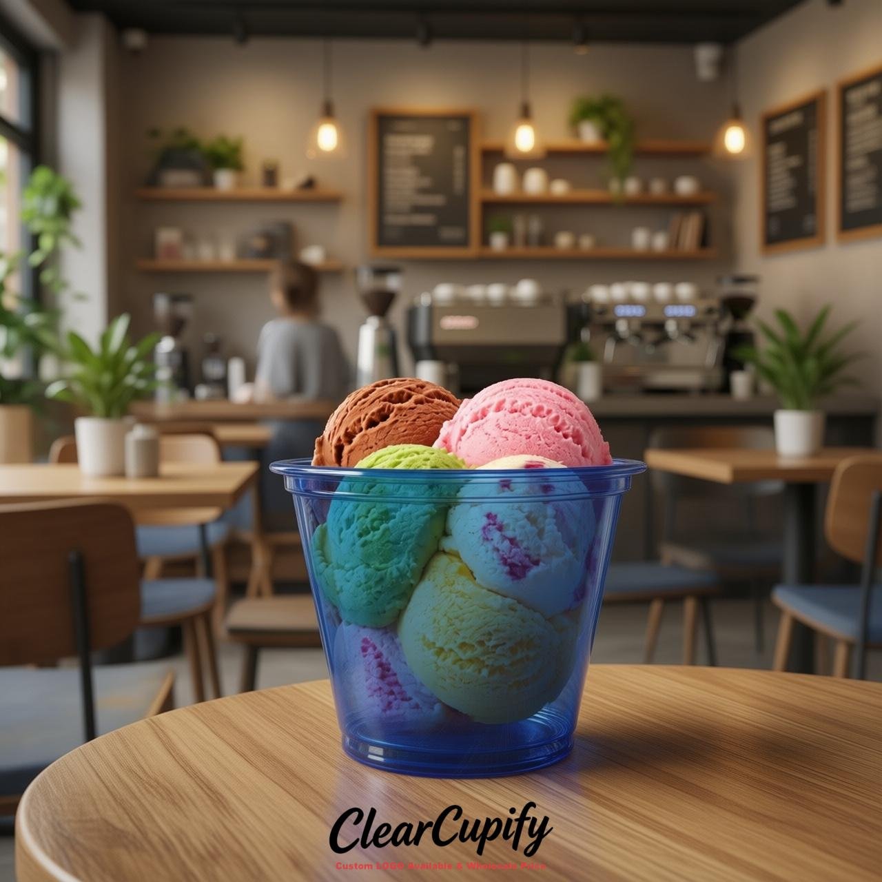 Royal Blue Clear Plastic Ice Cream Cups Wholesale with Custom Logo