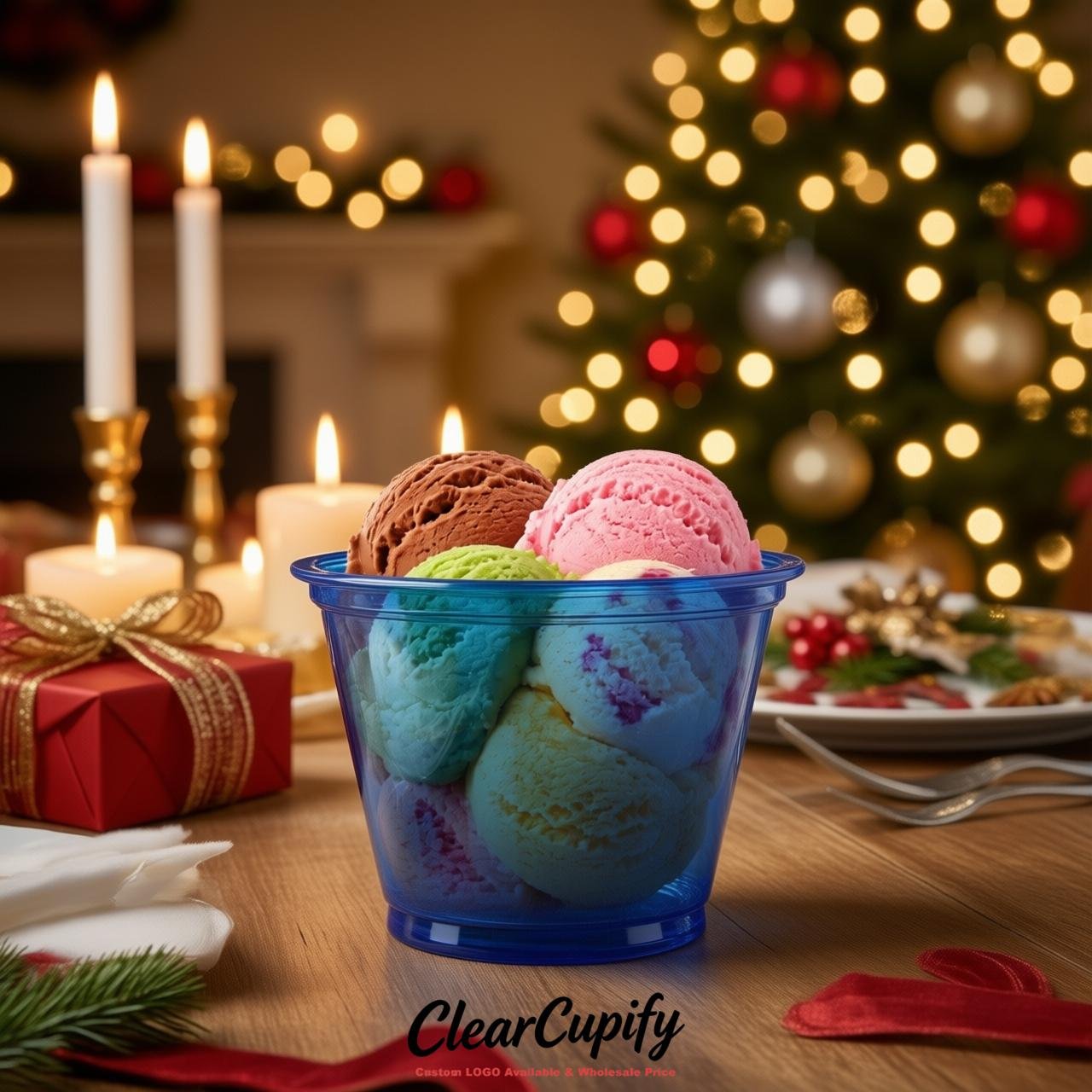 Royal Blue Clear Plastic Ice Cream Cups Wholesale with Custom Logo